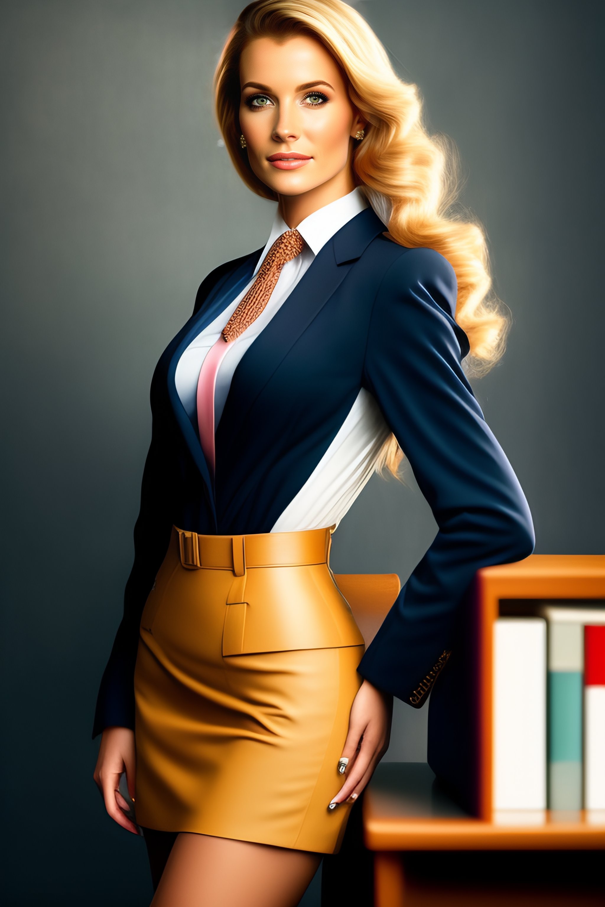 Lexica Sexy Blonde Secretary Girl In School Skirt Bending Over Portrait Realistic Photo Style 