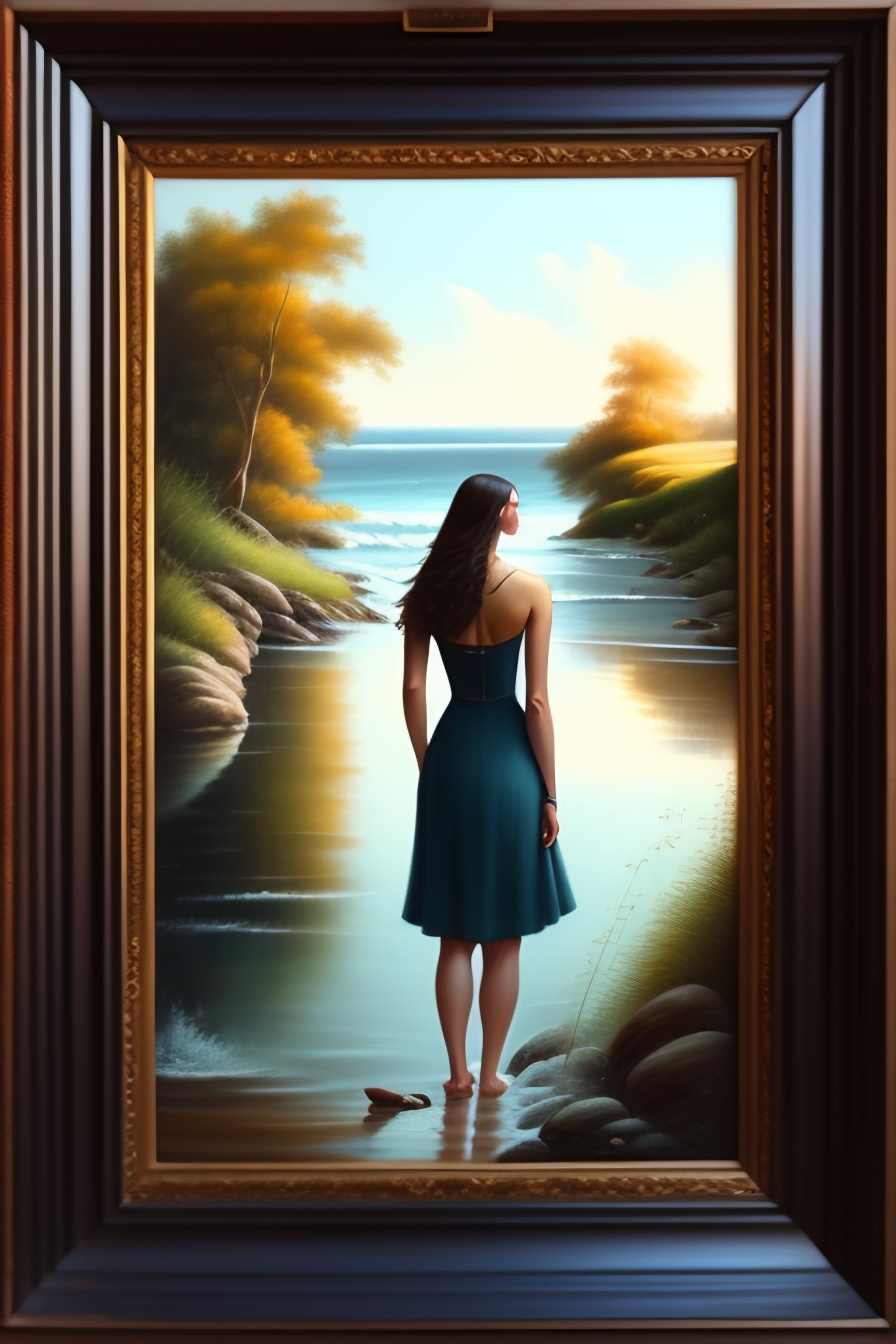 Lexica - A young woman facing the spectator, with her feet in the water ...
