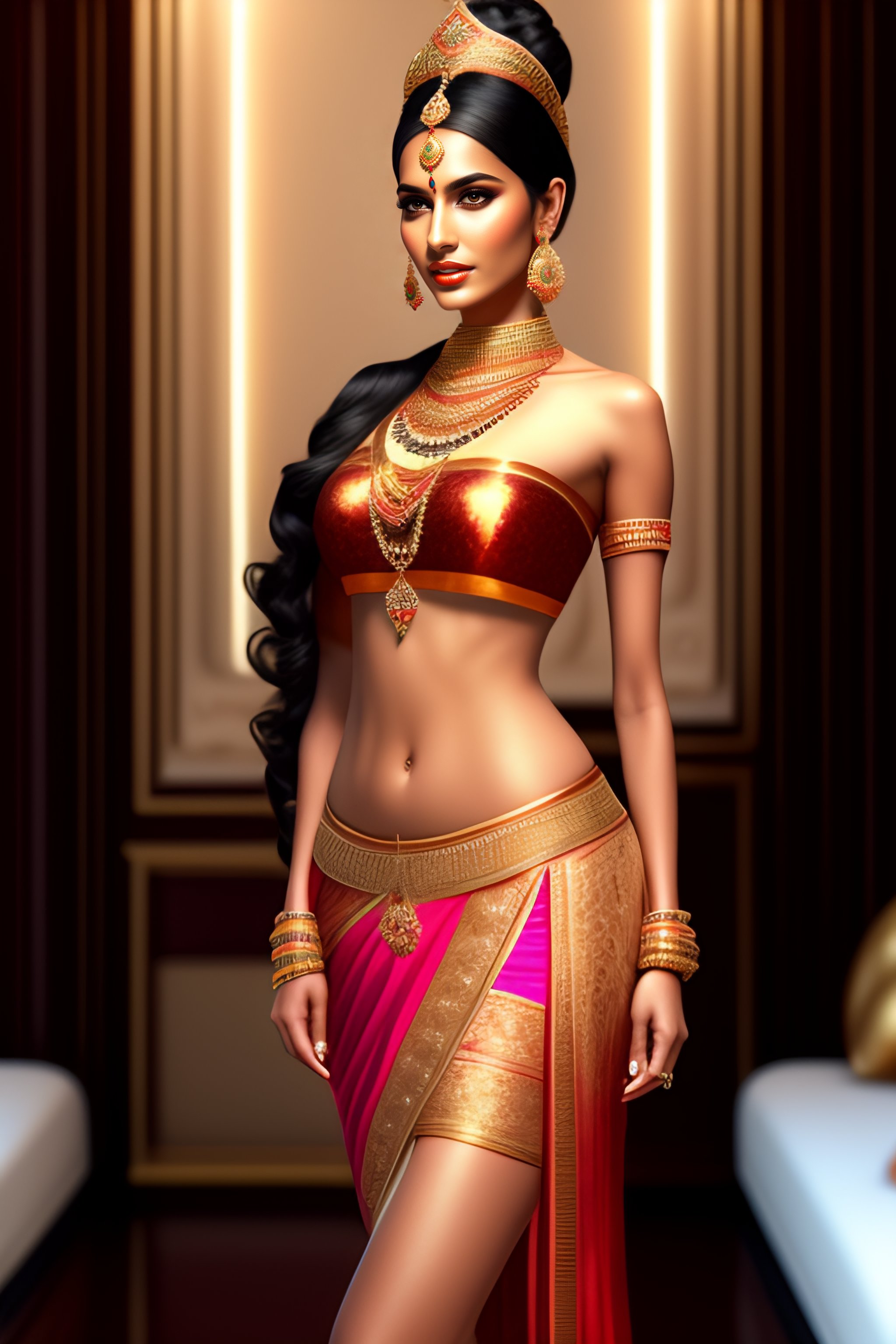 Lexica - A group of beautiful indian princesses smiling standing in a  palace bedroom, group of women, gorgeous, low waist skirt, tiny bra, tiny  skir