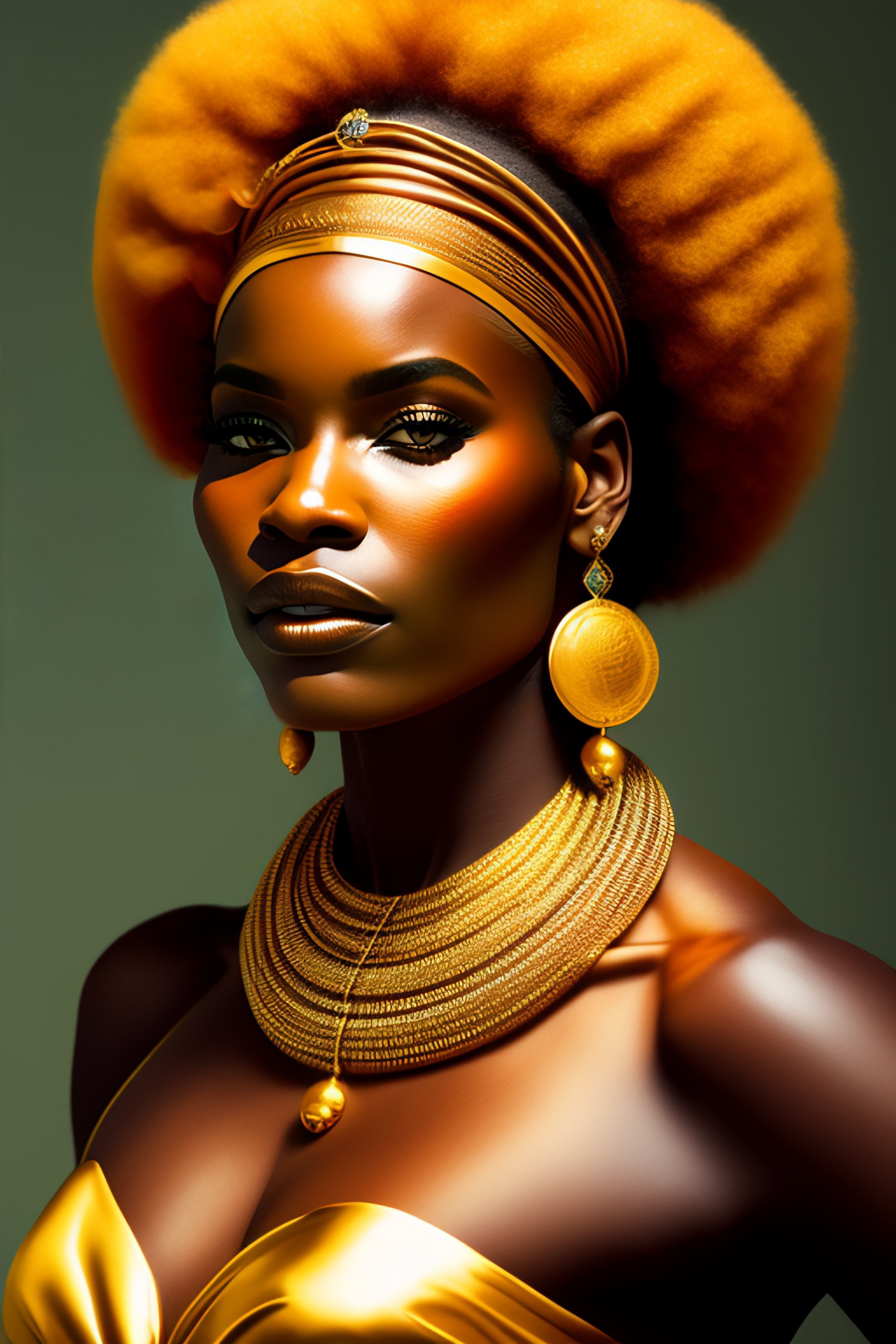 Lexica - Front portrait of African amazon goddess in gold jewelry