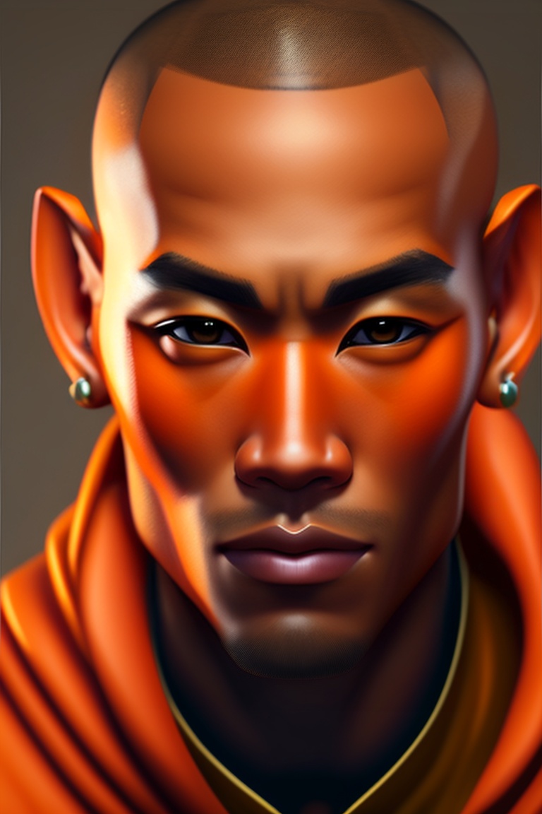 Lexica - Buddhist monk, black eye, stand, front face, orange clothes ...