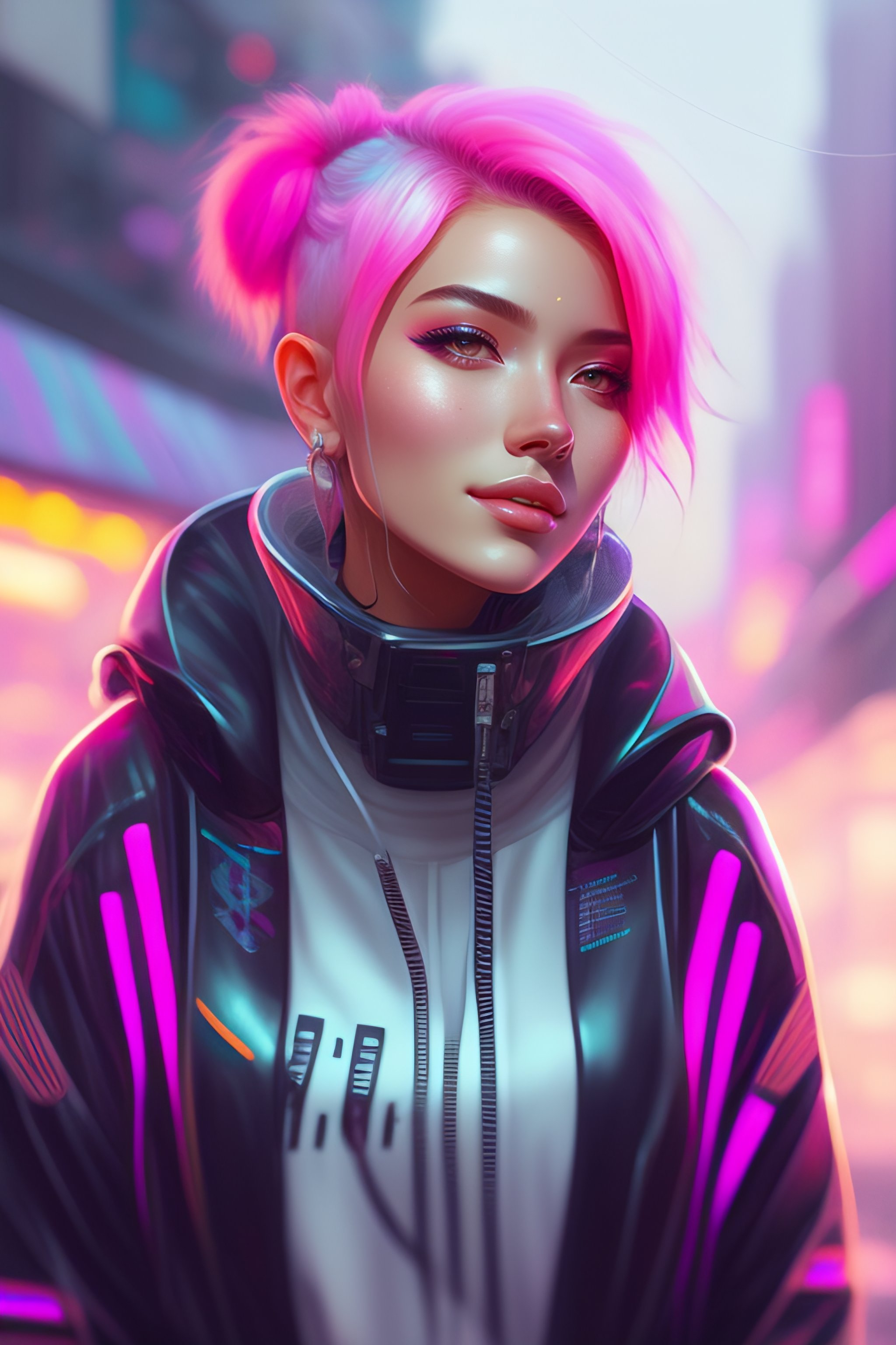 Lexica - Detailed portrait of smiling cute neon girl, cyberpunk ...