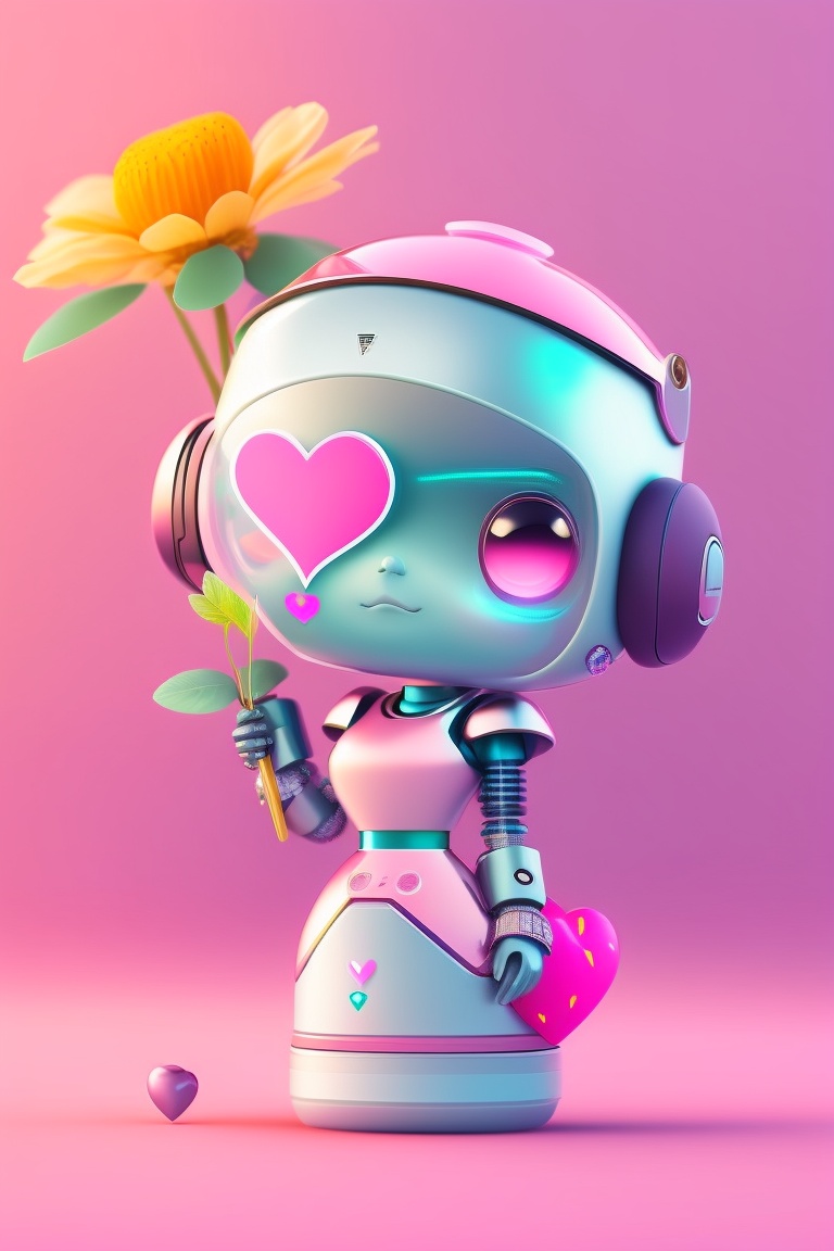 Lexica - A cute female robot blushing, with heart eyes, holding a ...