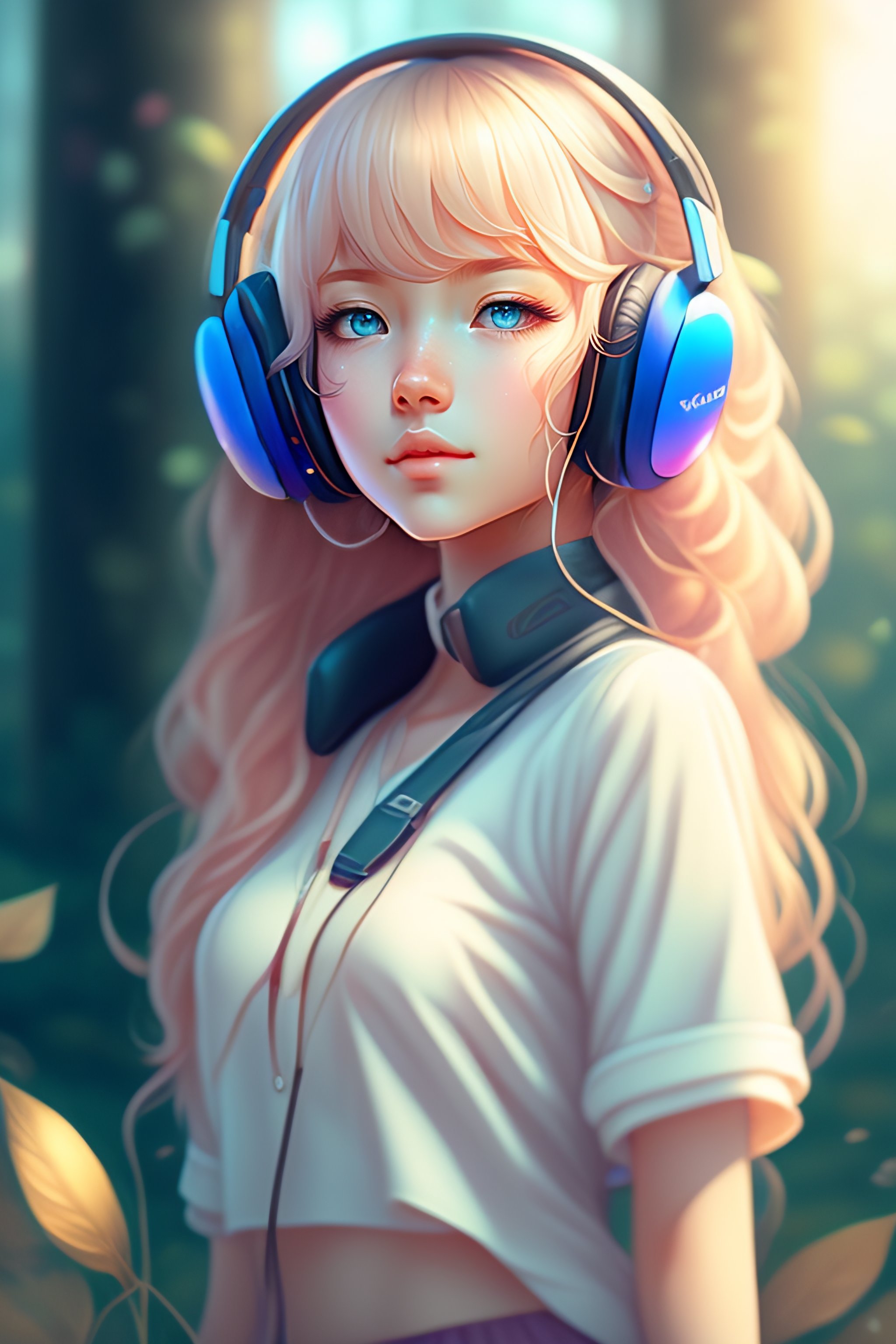 Anime Girl With Headphones And Blue Hair