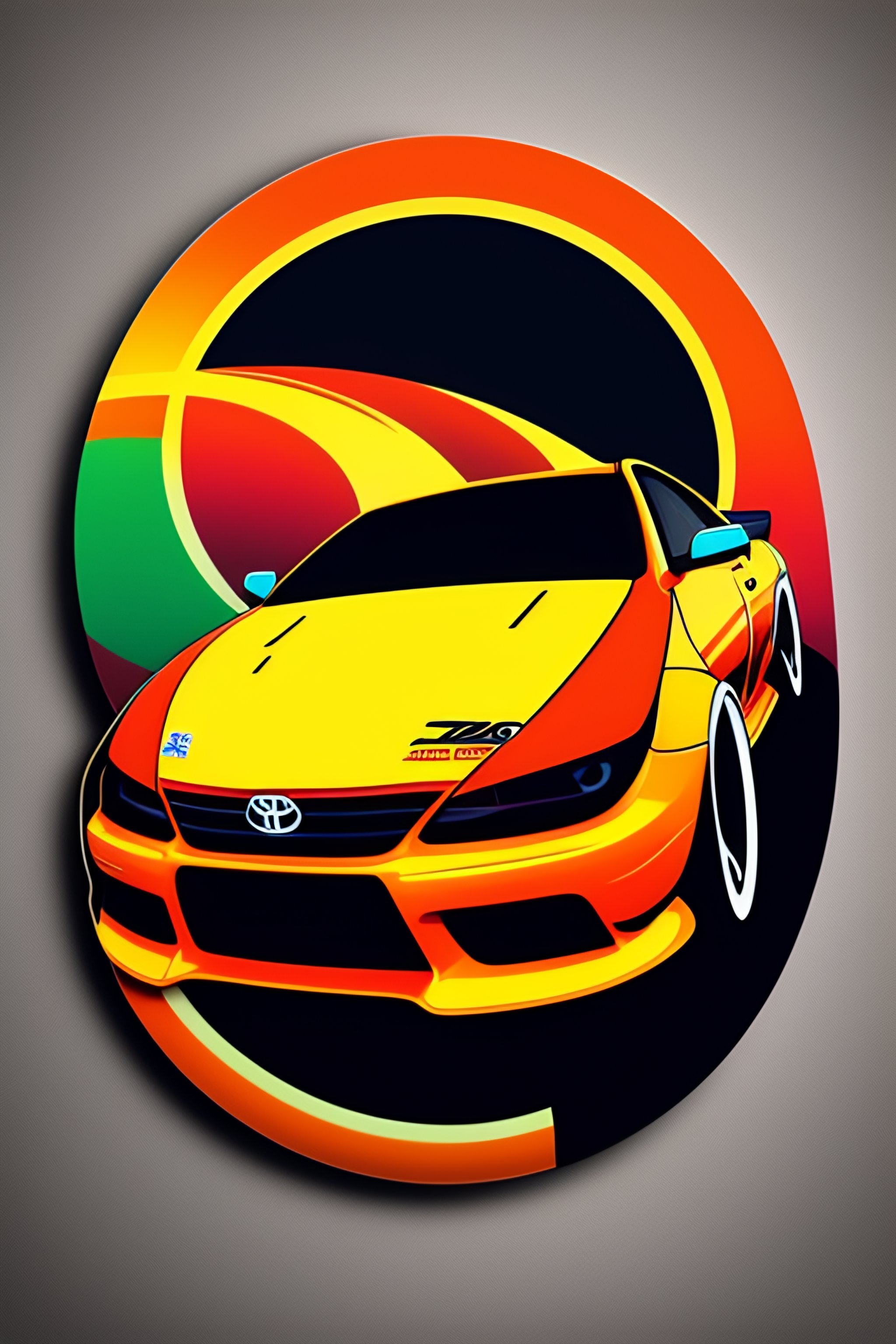 Lexica - Cartoon toyota drift car in circle , sticker, anime style, solid  background color