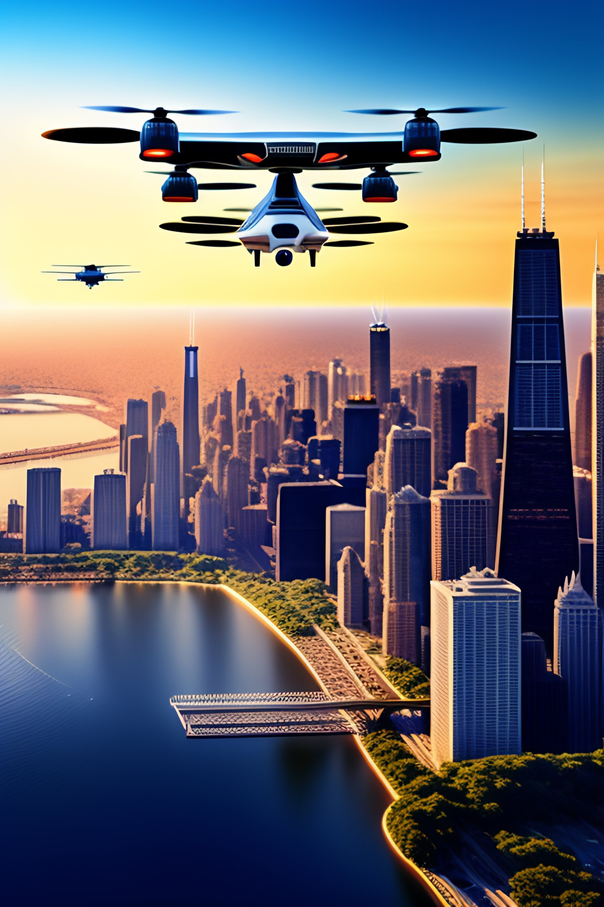 Lexica Bird's eye view of chicago skyline archipelago famous bridges