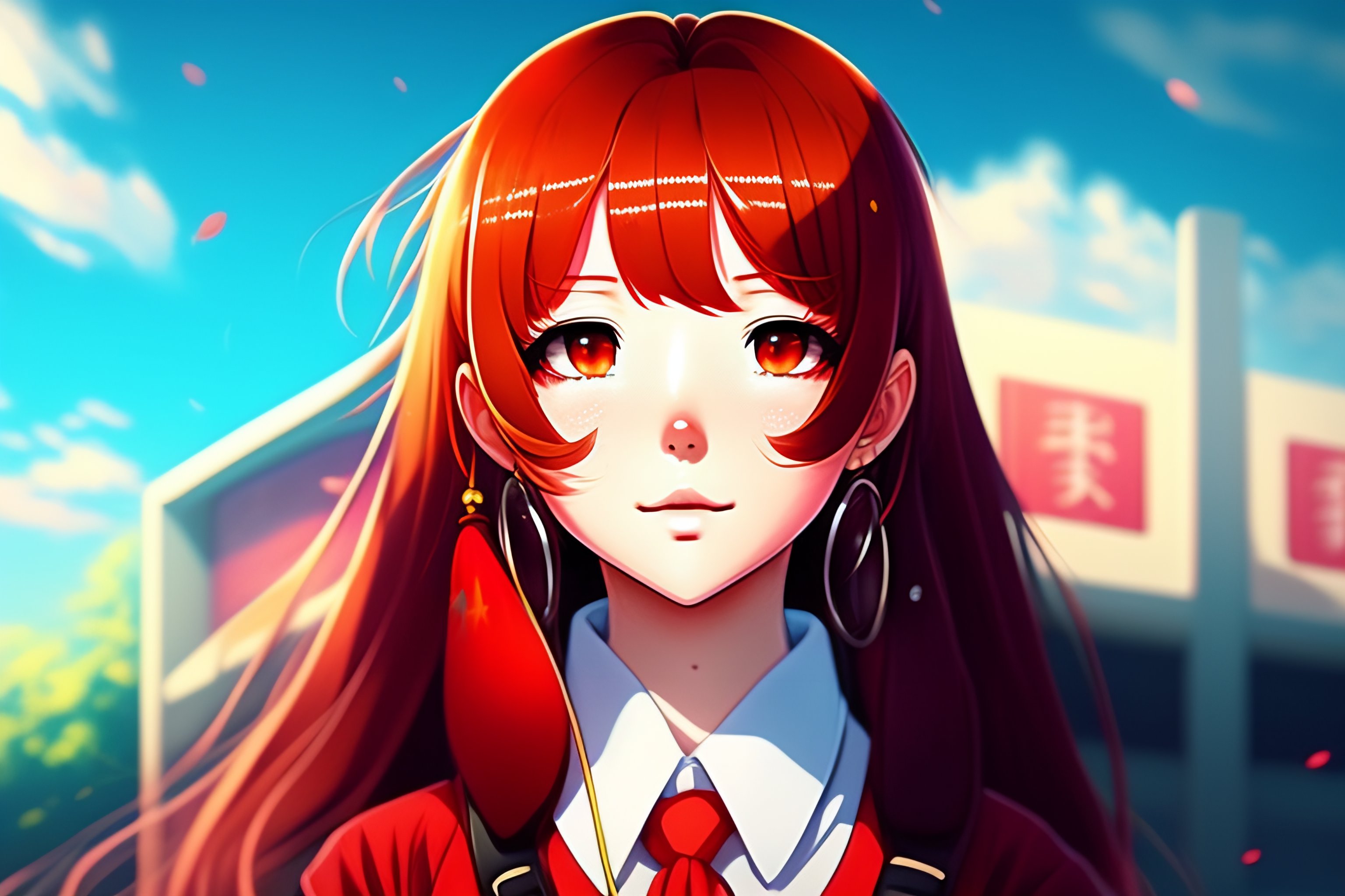 Lexica - Anime style, school girl, red long hair, japanese, illustration,