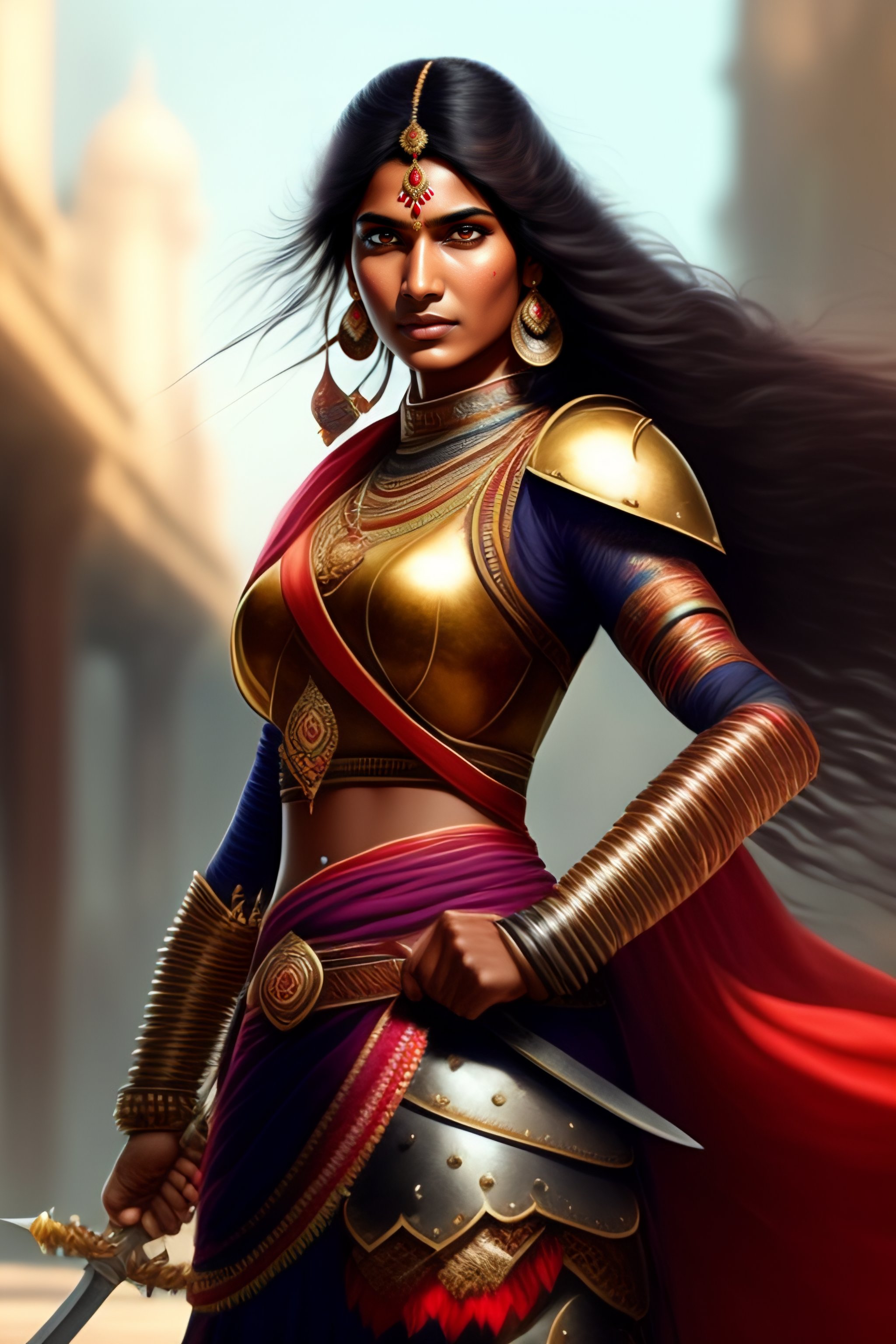 Lexica - Warrior woman with four arms holding two swords.