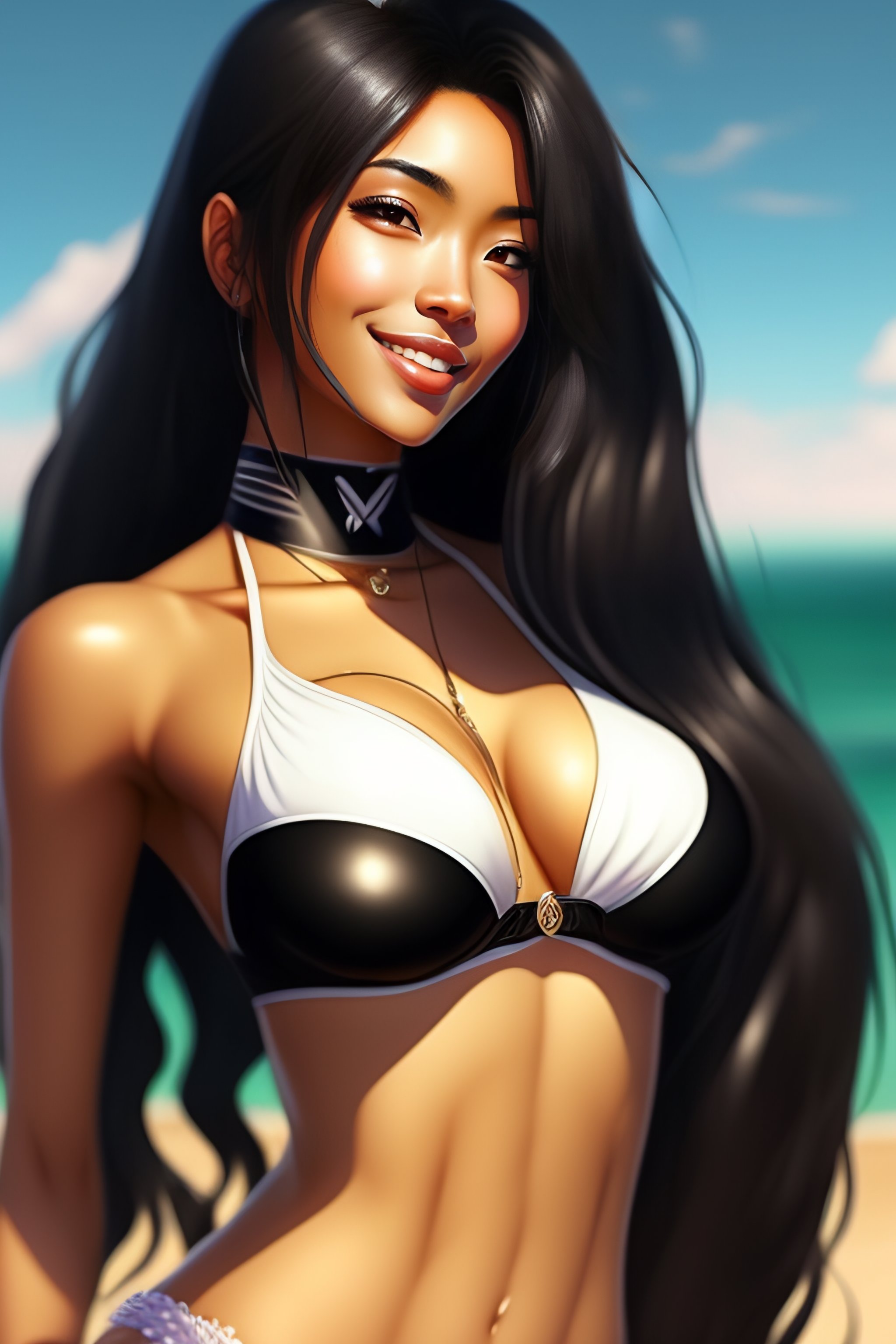 Lexica Anime Womam Hot Black Hair Photorealistic Highly Detailed Wearing A Bikini