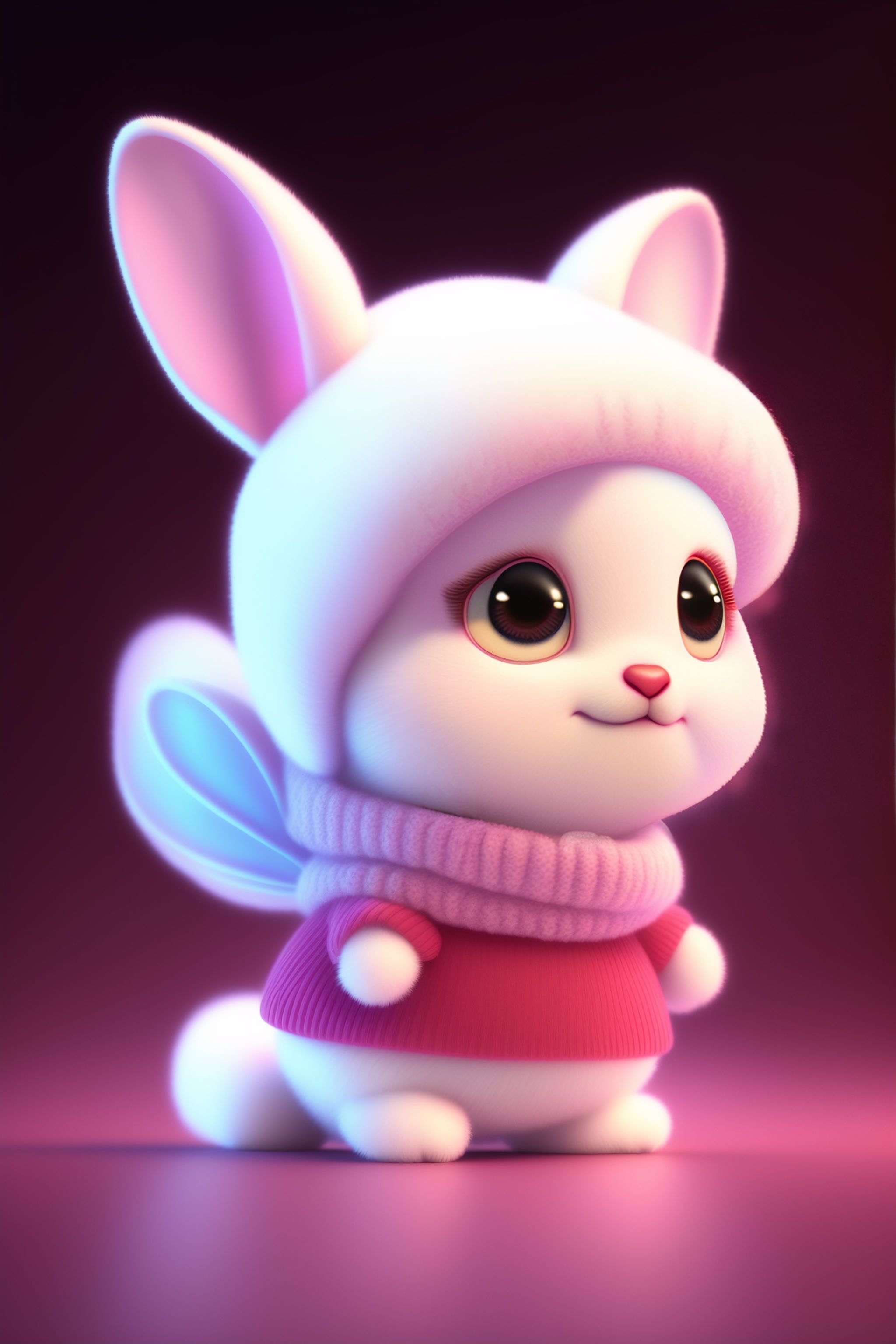 Lexica - Cute baby pixar style white fairy rabbit,Many pink lights,Sing ...