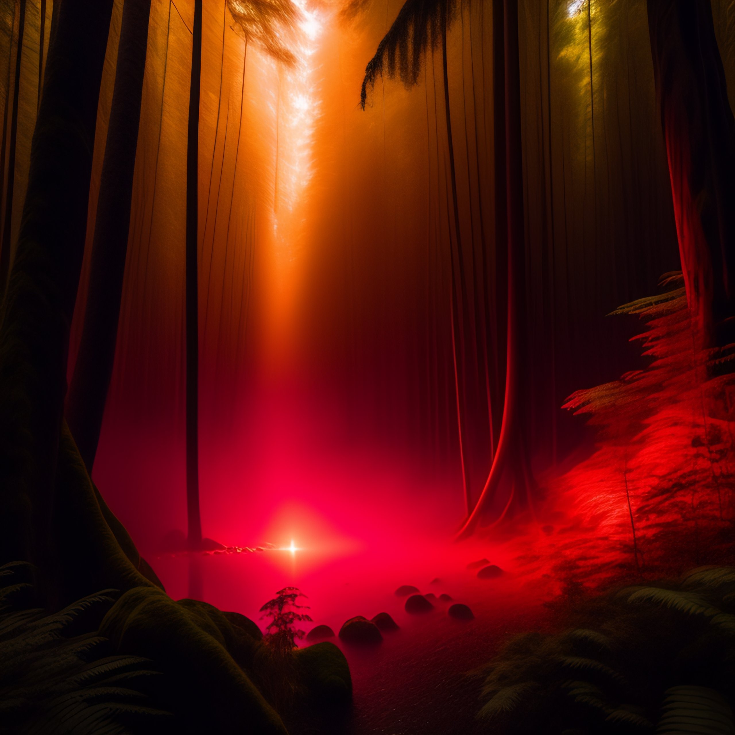 Lexica - A glowing red substance light in a rainforest
