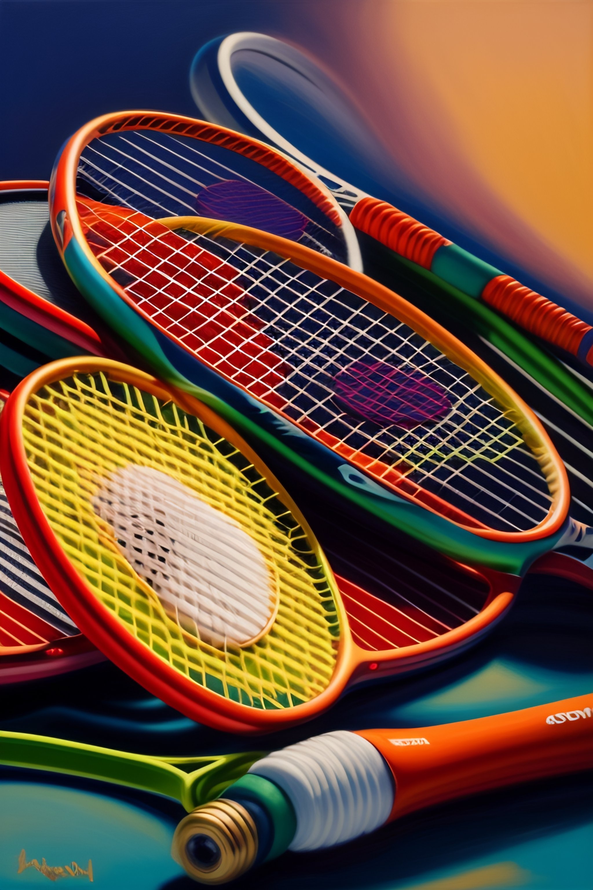 Lexica A pile of tennis rackets with broken strings oil painting