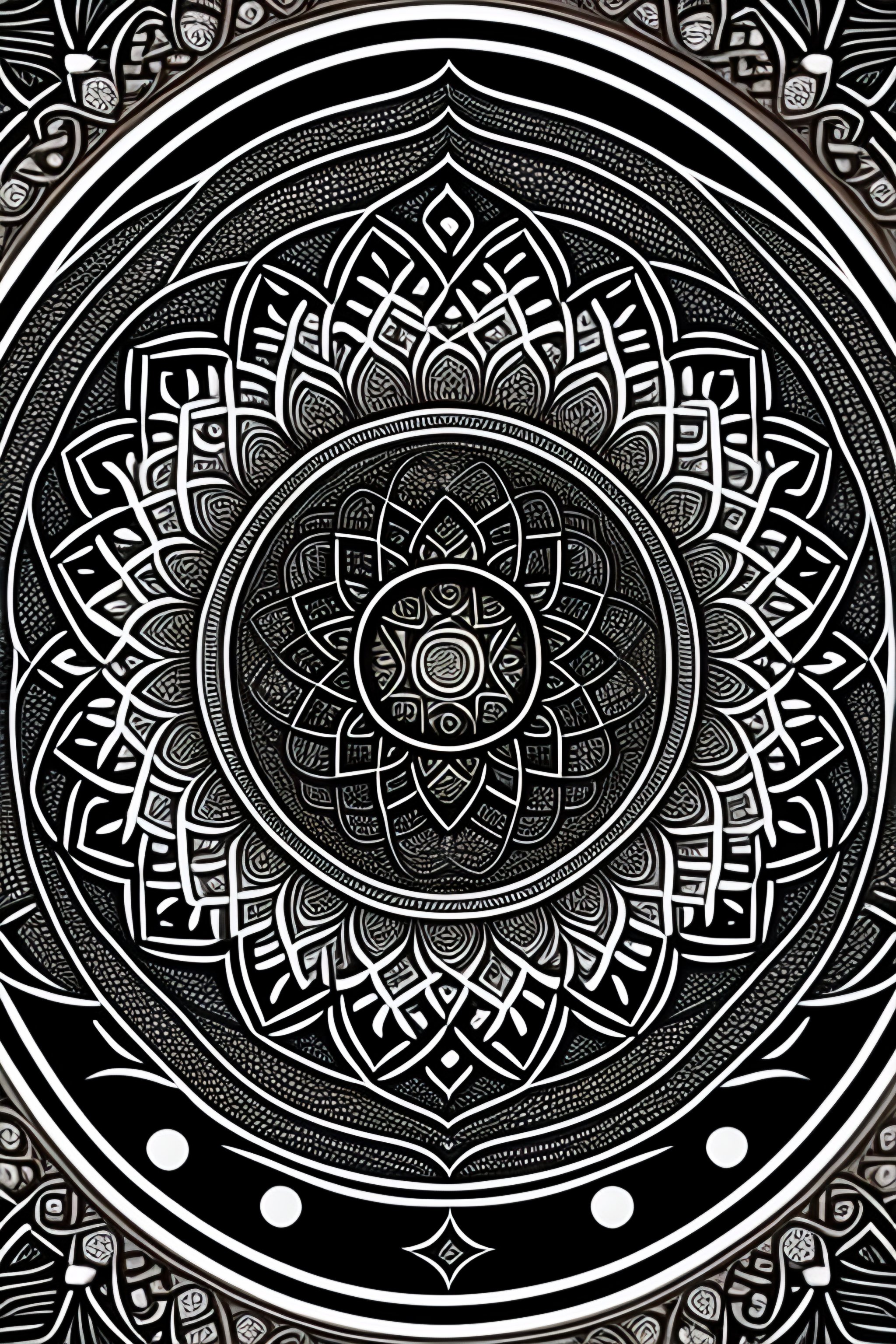 Lexica - Intricate details arabic, black and white, 2d, mandala