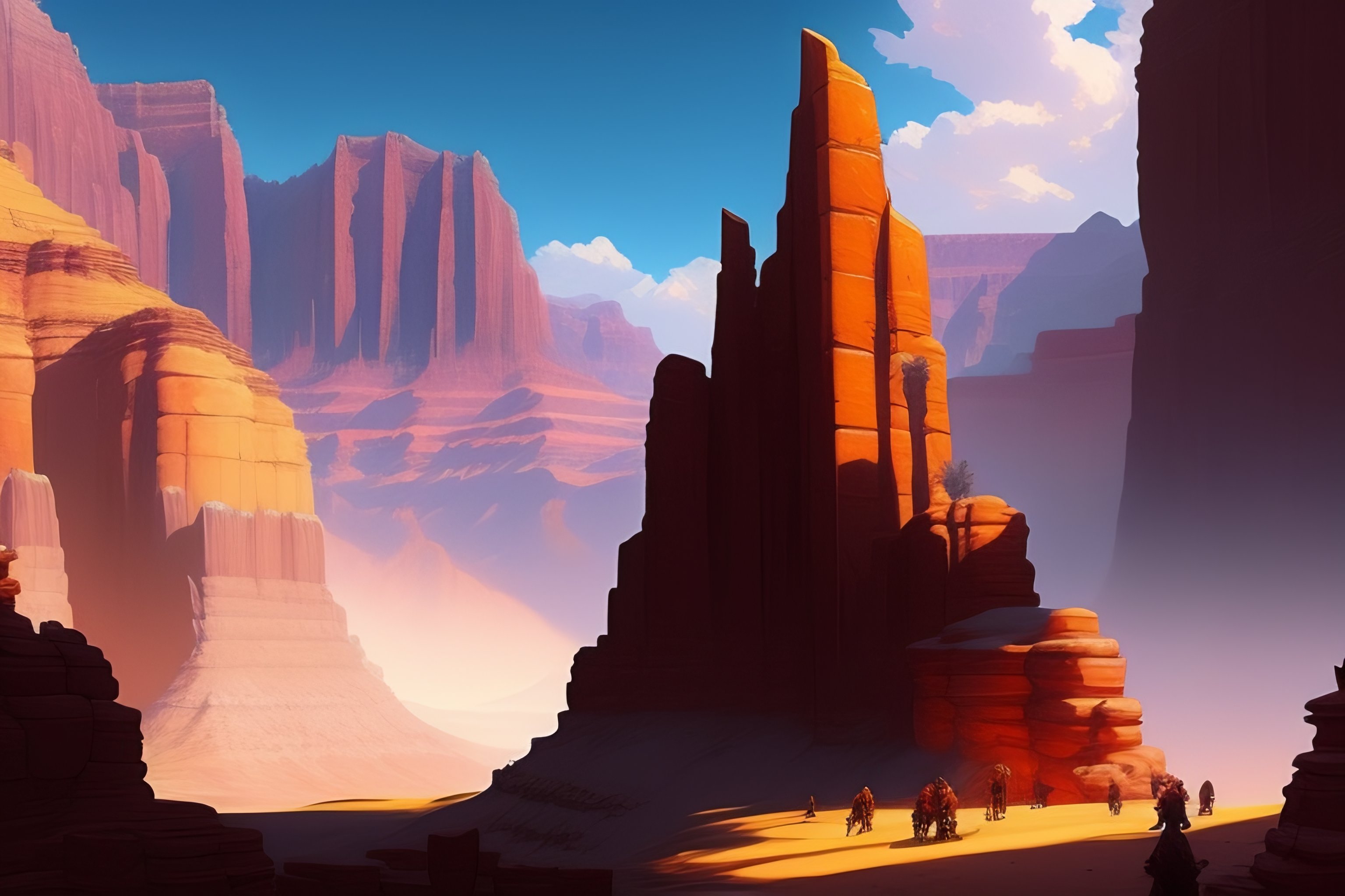 Lexica Khorne statue in the depths of the grand canyon, in marble