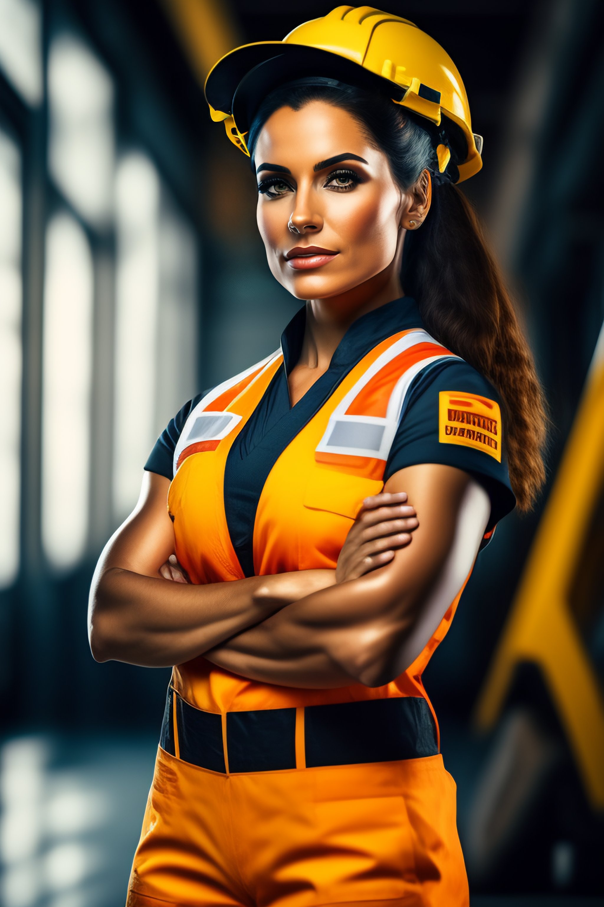Lexica Highly detailed full body character portrait of a female arms crossed in a construction