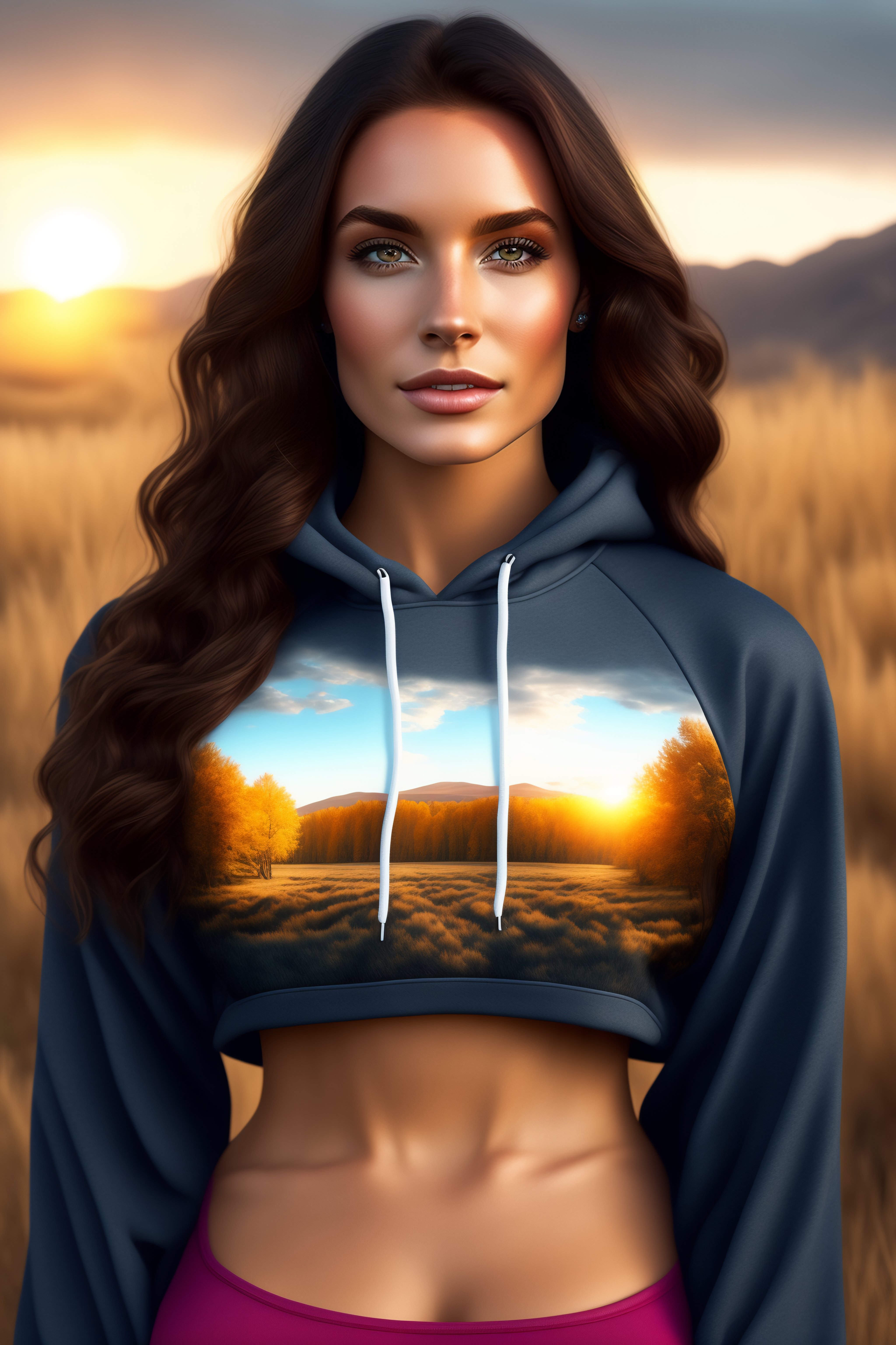 Realistic photo of a brunette female model in fitnes