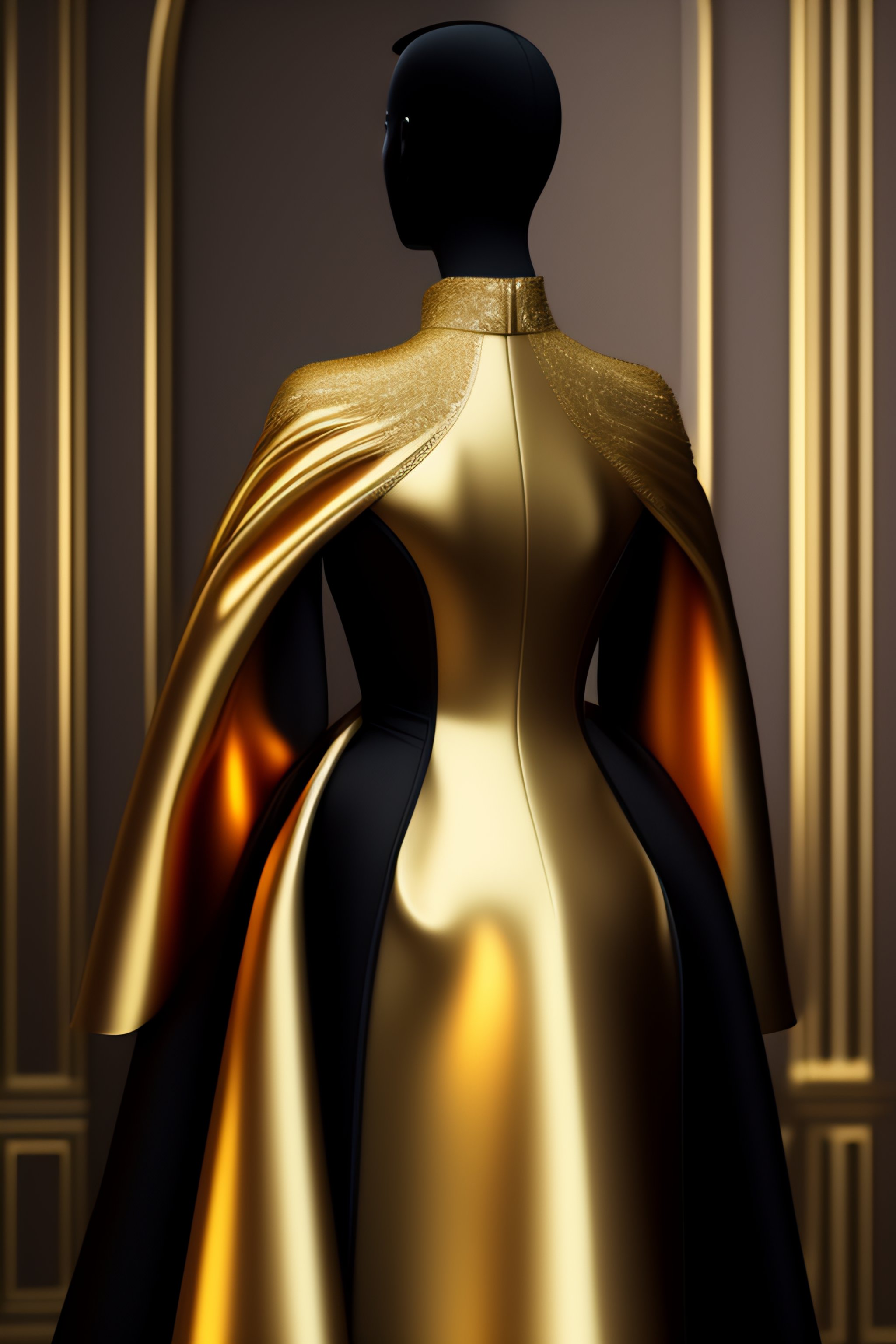 Lexica A Haute Couture Dress Gold Whit Insert In Black Satin Hyper