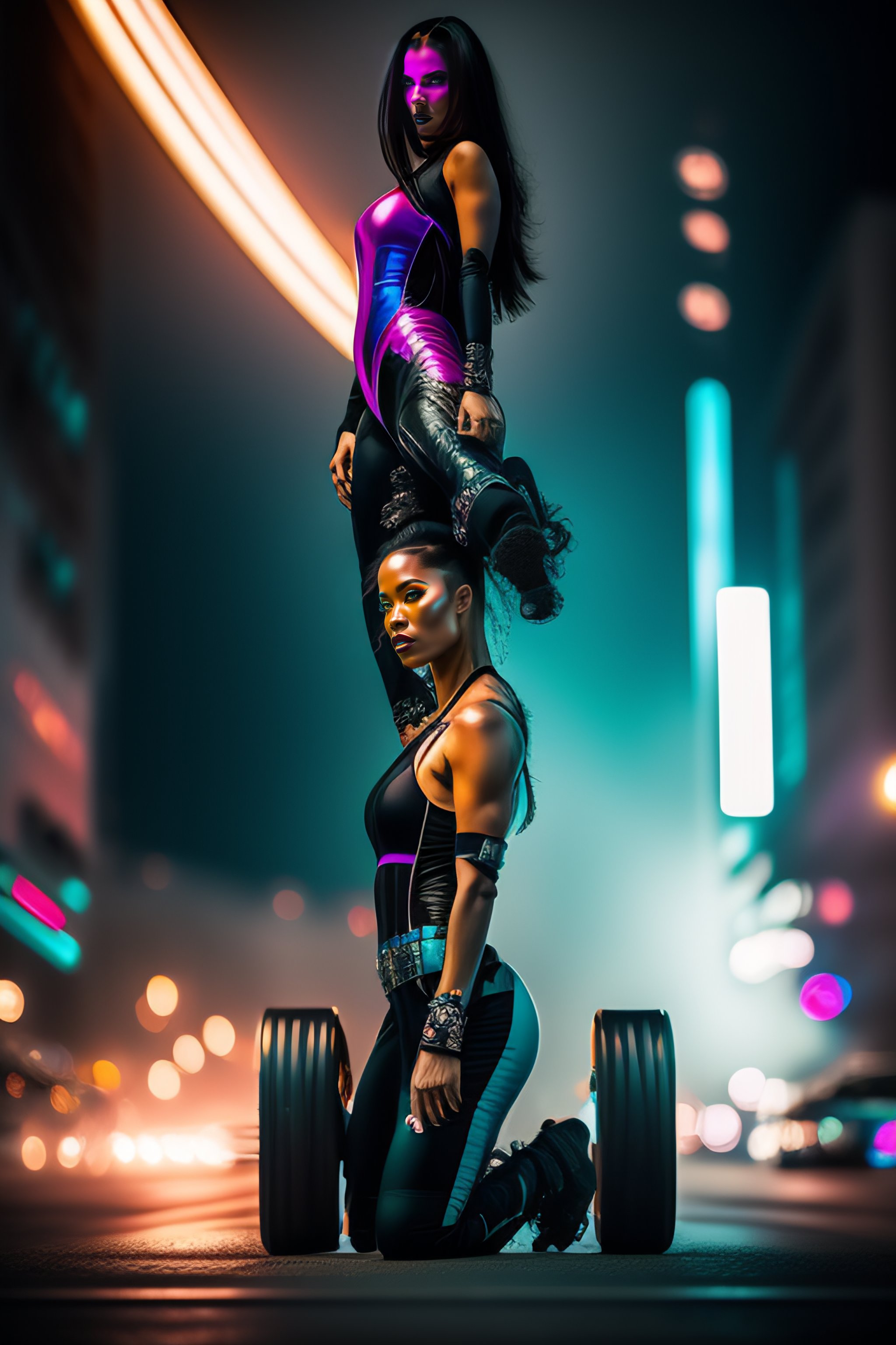 Lexica - Full length shot cyberpunk acrobatic woman