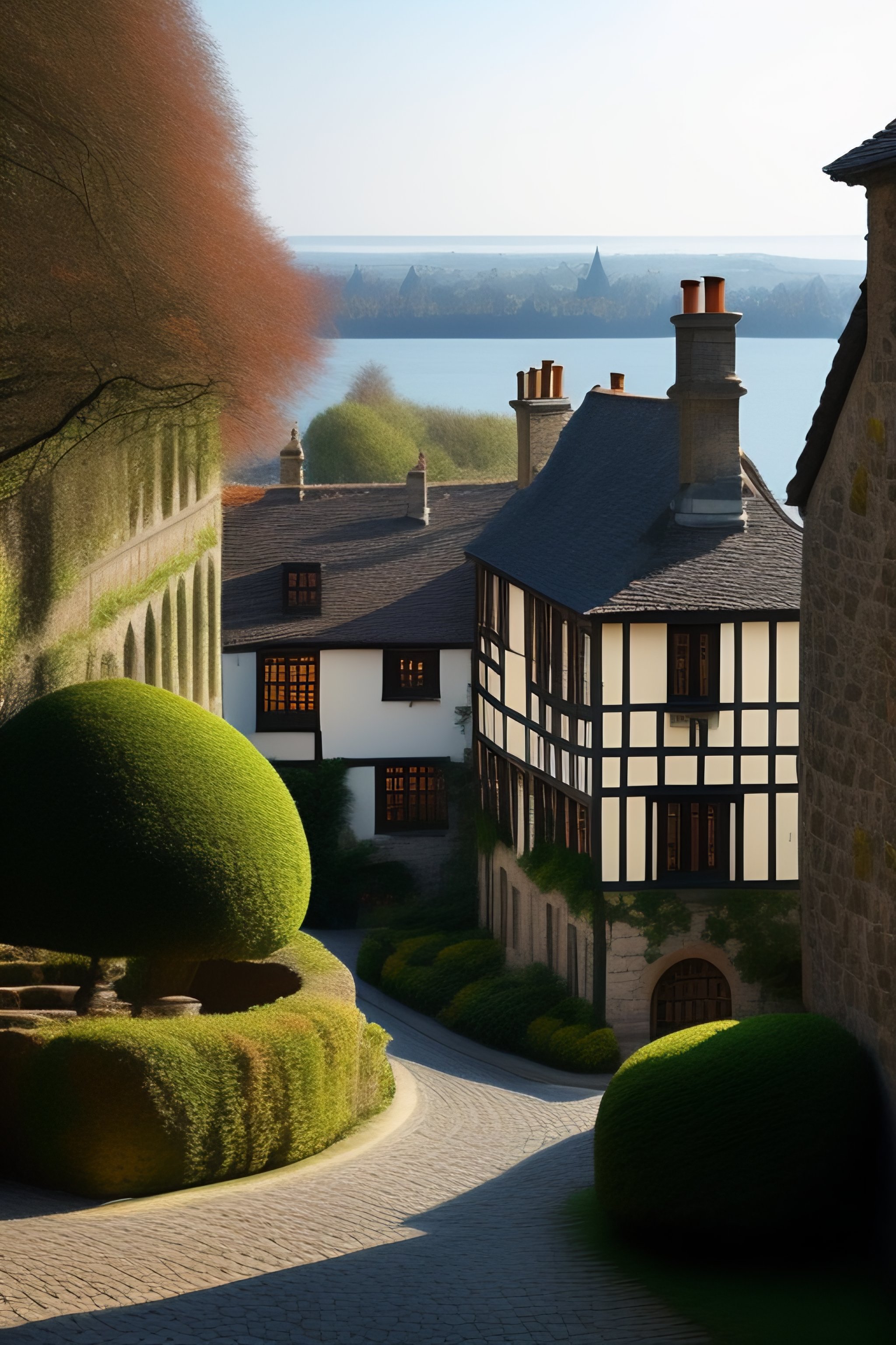 Lexica - An esplanade surrounded by stone houses with big windows