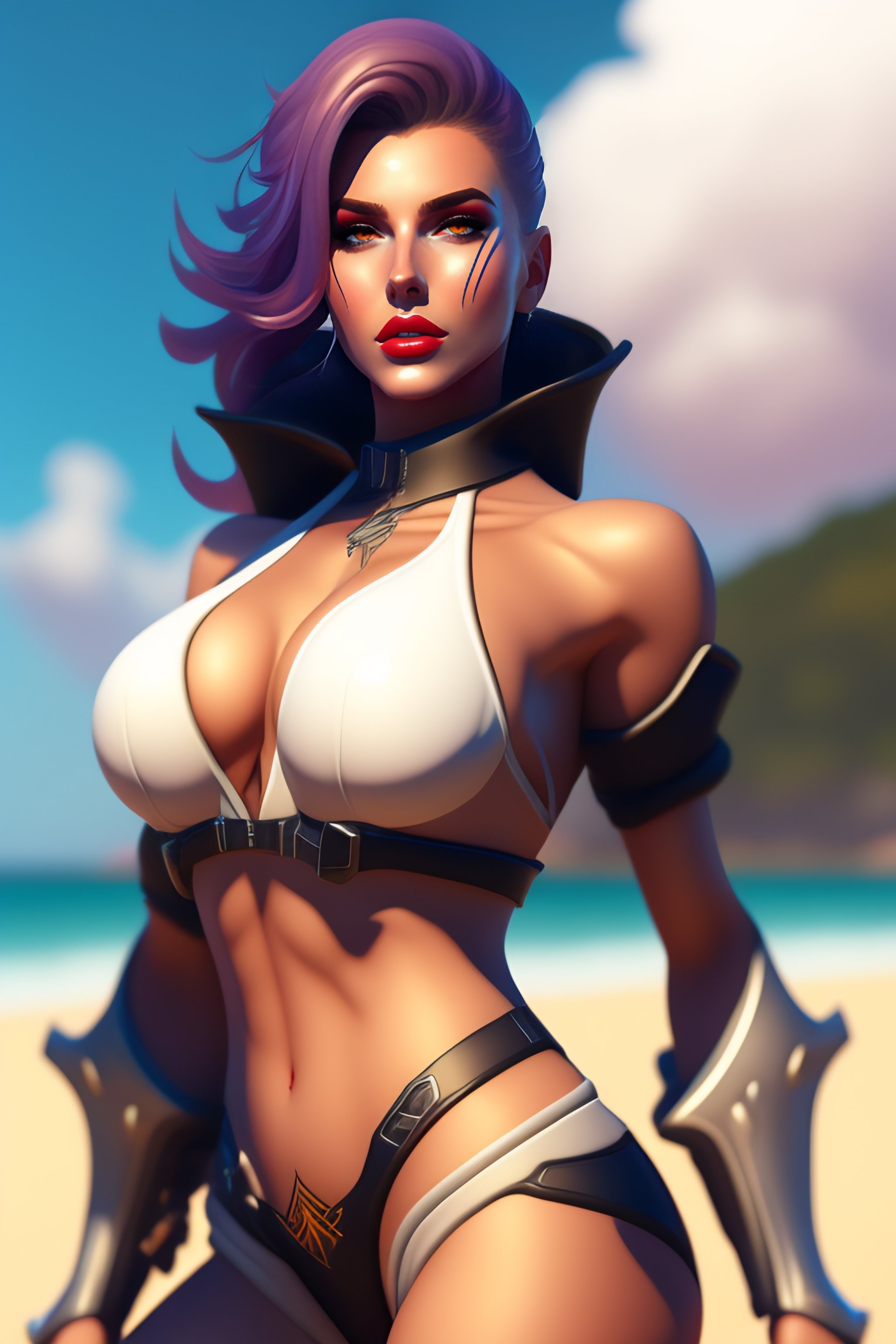 Lexica Reaper From Overwatch As A Girl Highly Detailed Wearing A White Bikini Dystopian 9816