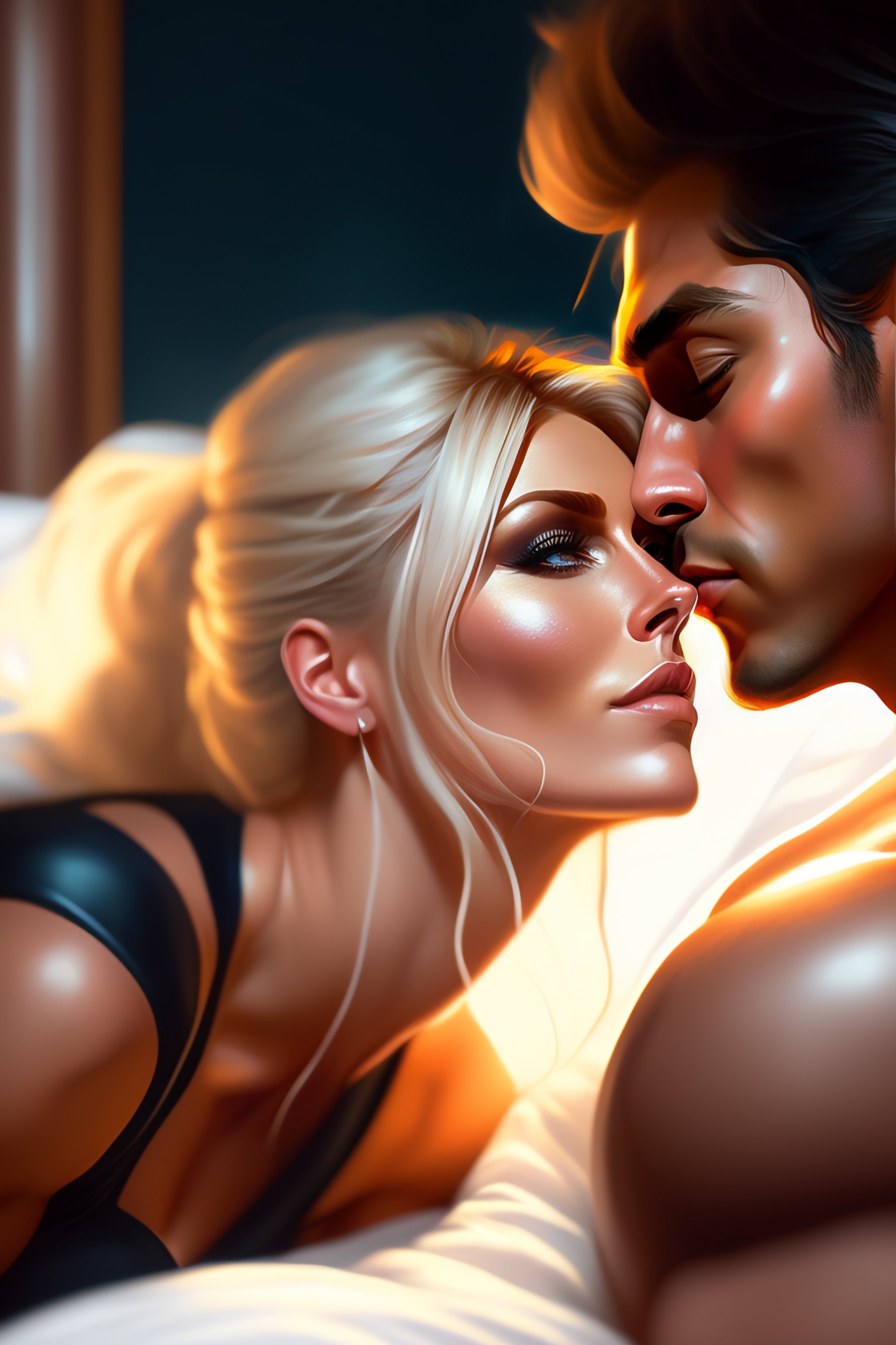 Lexica - Torrie wilson kissing trish straus love , laying on bed ,sharp  details, sharp focus, elegant, highly detailed, illustration, by jordan  grimm...