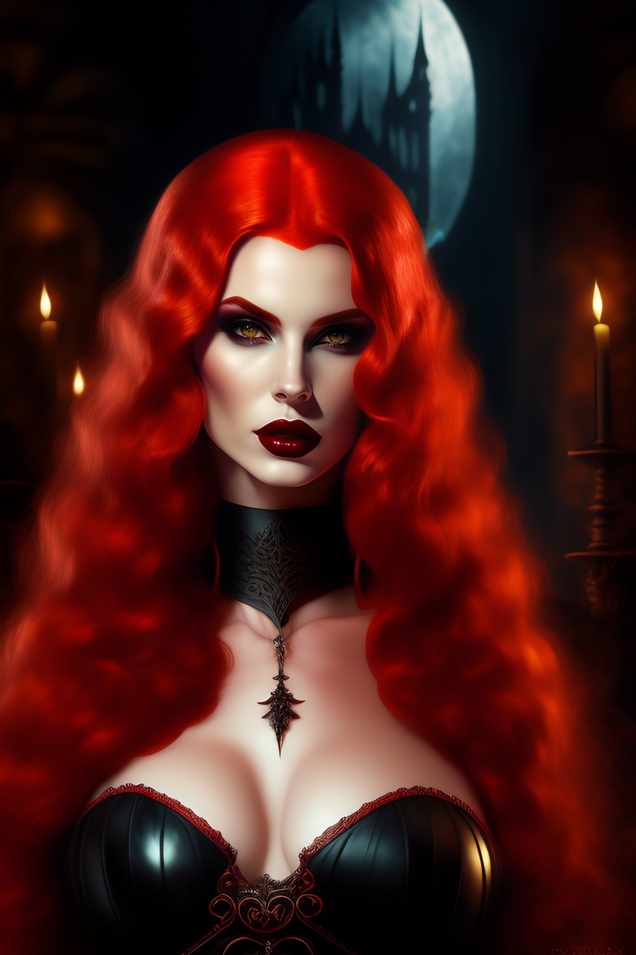 Lexica Female Redhead Vampire Full Body Cinematic Style Digital Art Render With Gothic Look