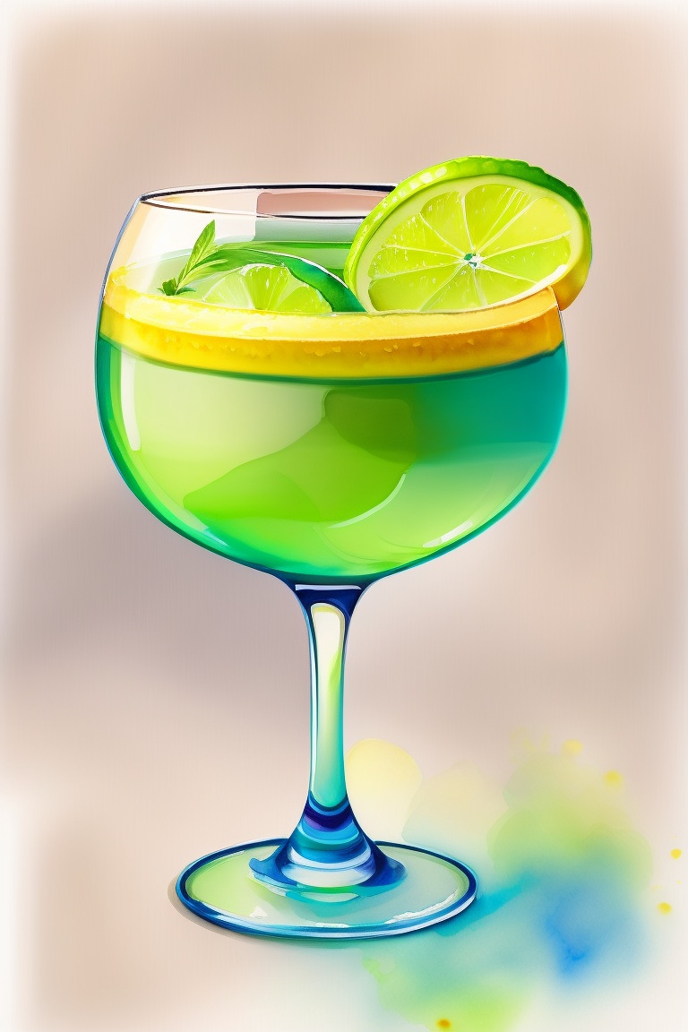 Lexica - Lime colored cocktail drink, watercolor style