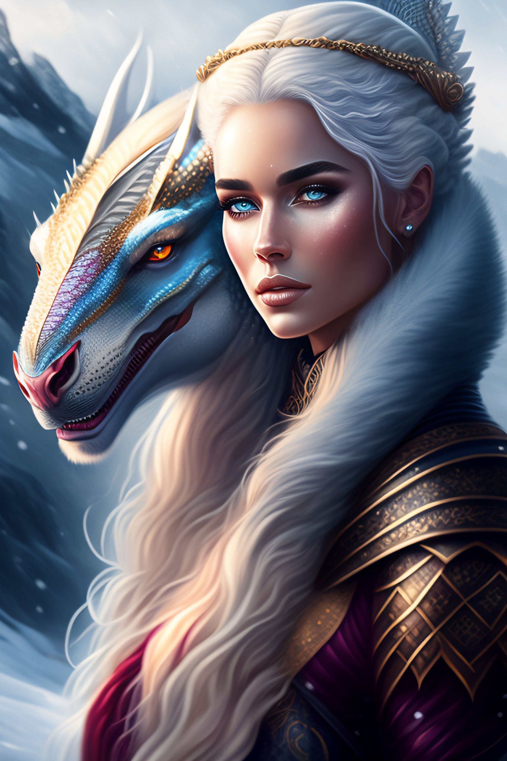 Lexica - Amazingly beautiful Daenerys Targaryen wearing intricately  detailed clothing with fur trim riding her dragon, beautiful face,  hyperdetailed ...