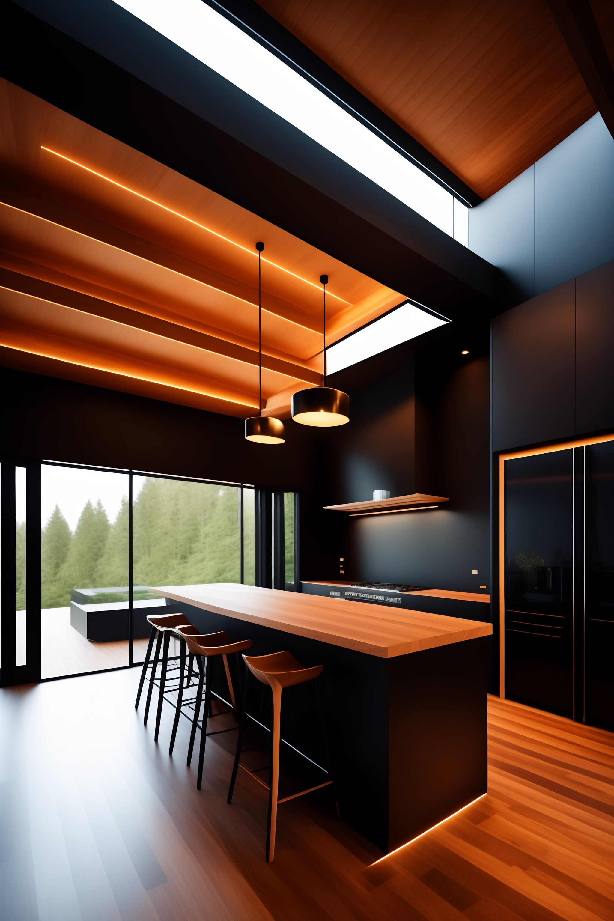 Lexica - Modern wooden furniture complex structure on dark interior ...