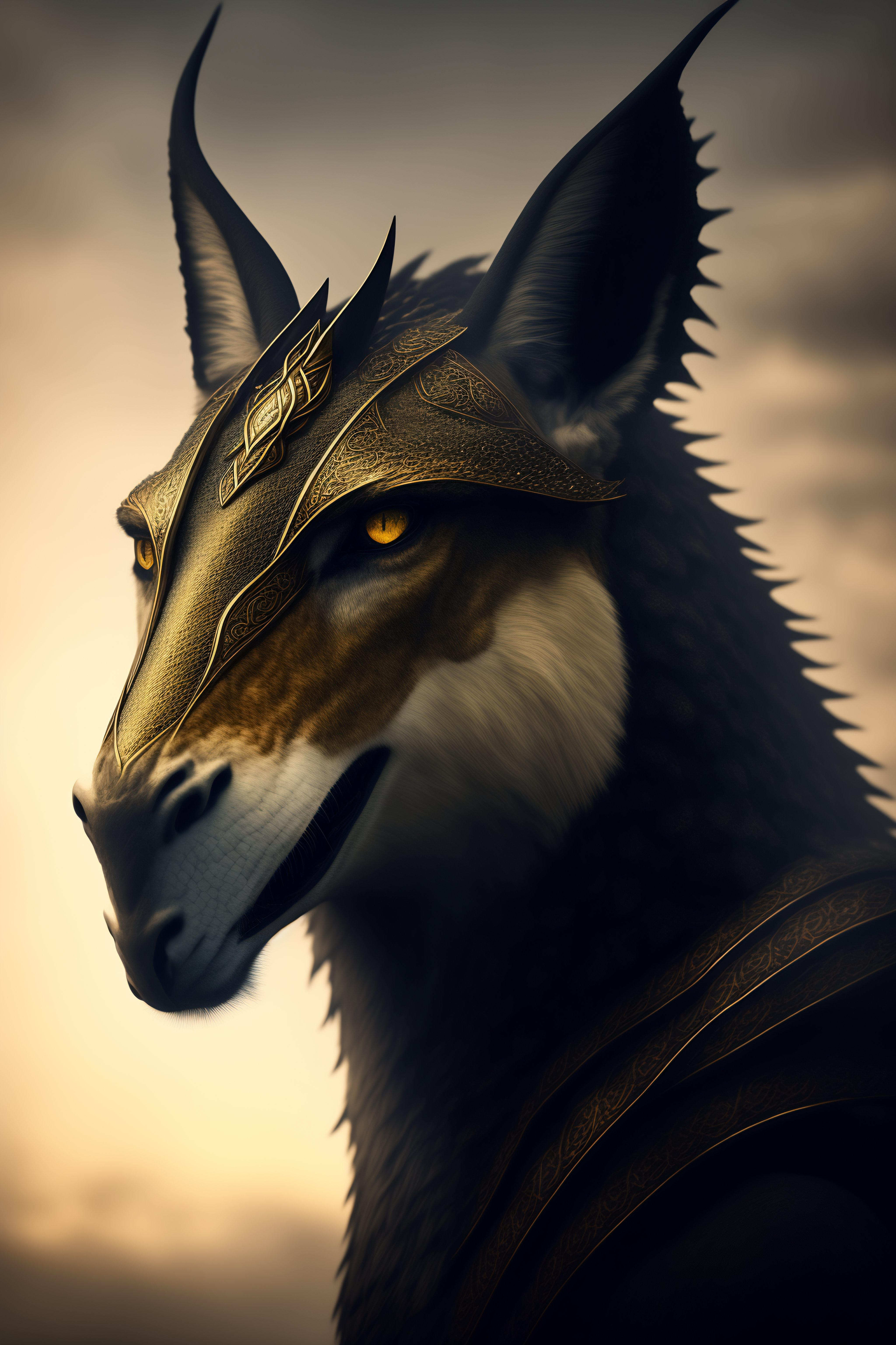 Lexica - A facial portrait profile of a wise old celtic dragon with his ...