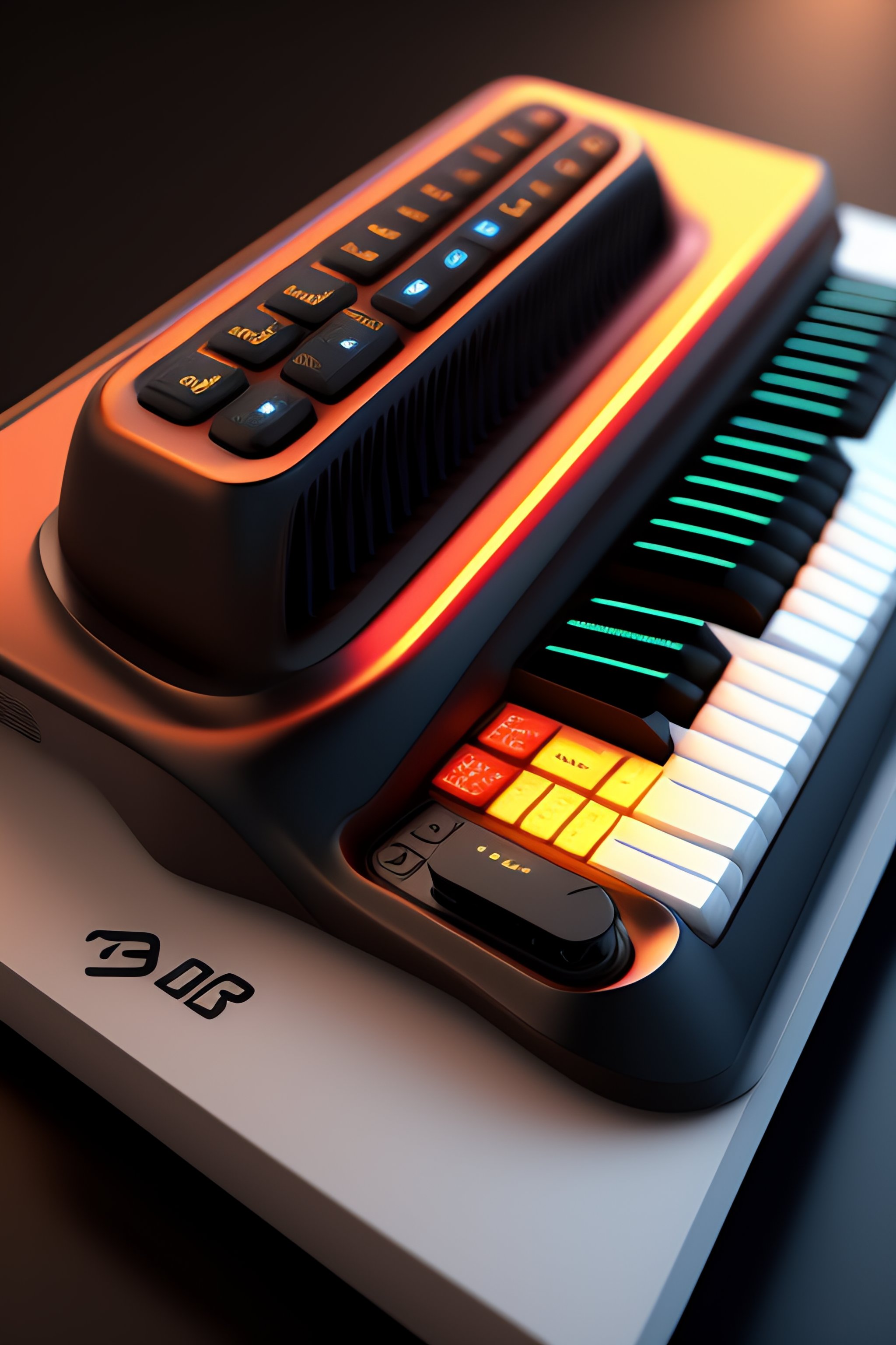 Lexica Lefthanded synthesizer, only keyboard, 3d isometric rendering