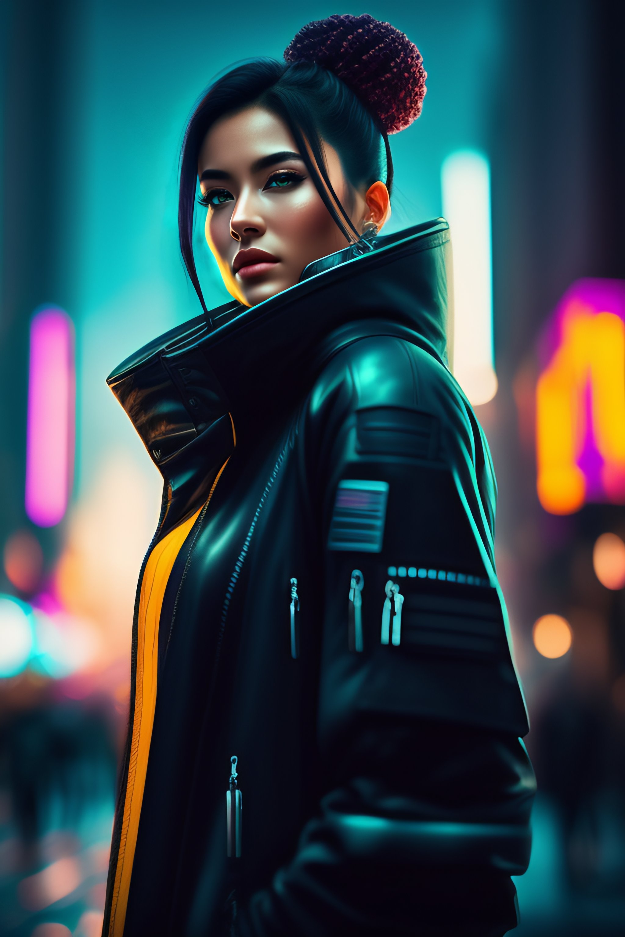 Lexica - Point of view the girl in a city finding someone. cyberpunk theme.