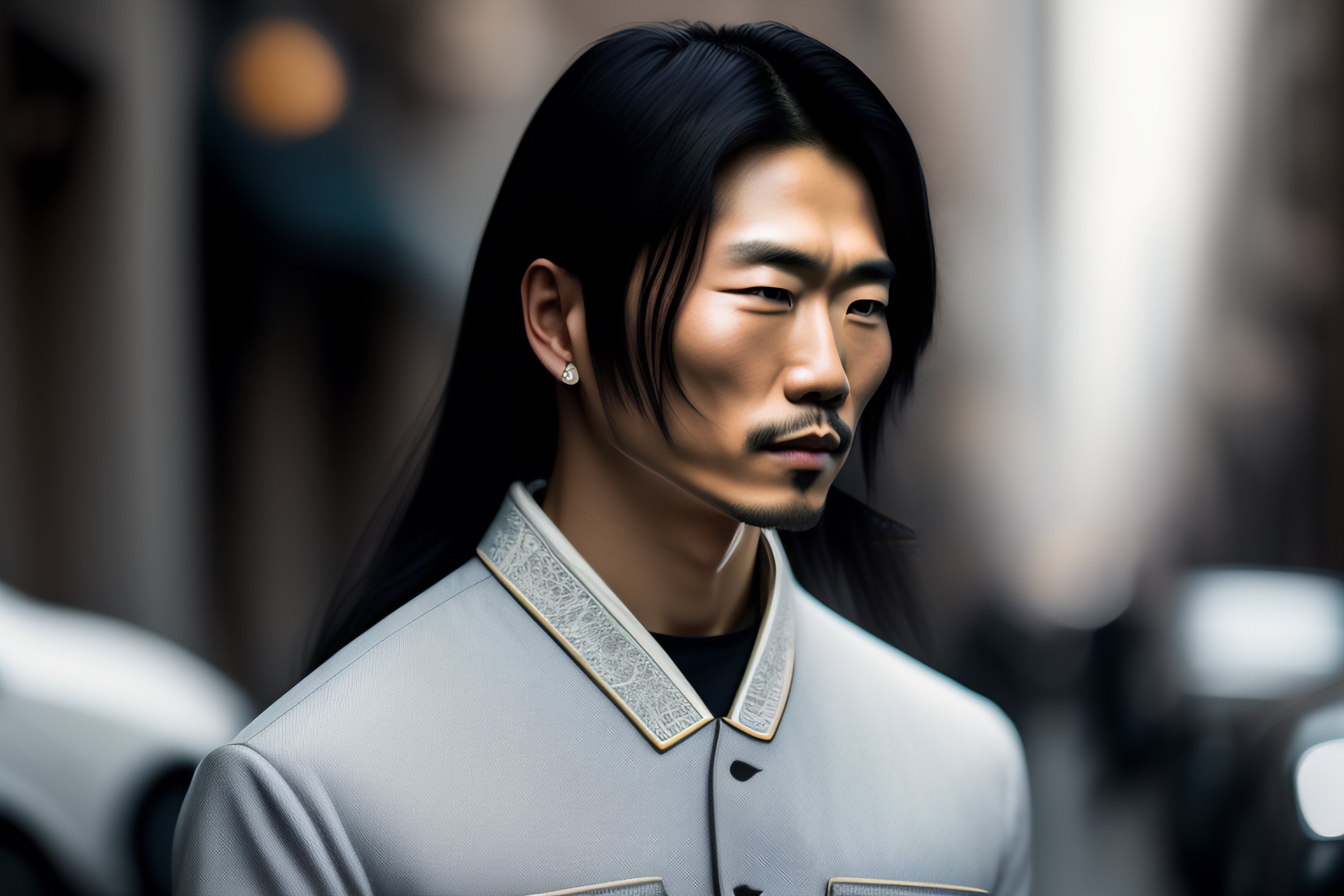 Lexica - High fashion portrait black and white japanese man long hair ...