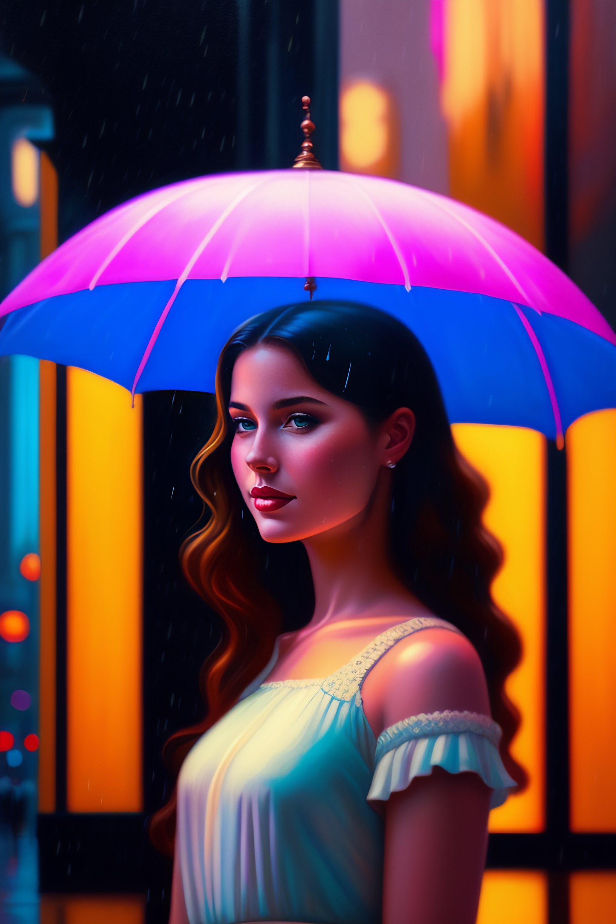Lexica - An achingly beautiful print of a girl standing in the rain ...