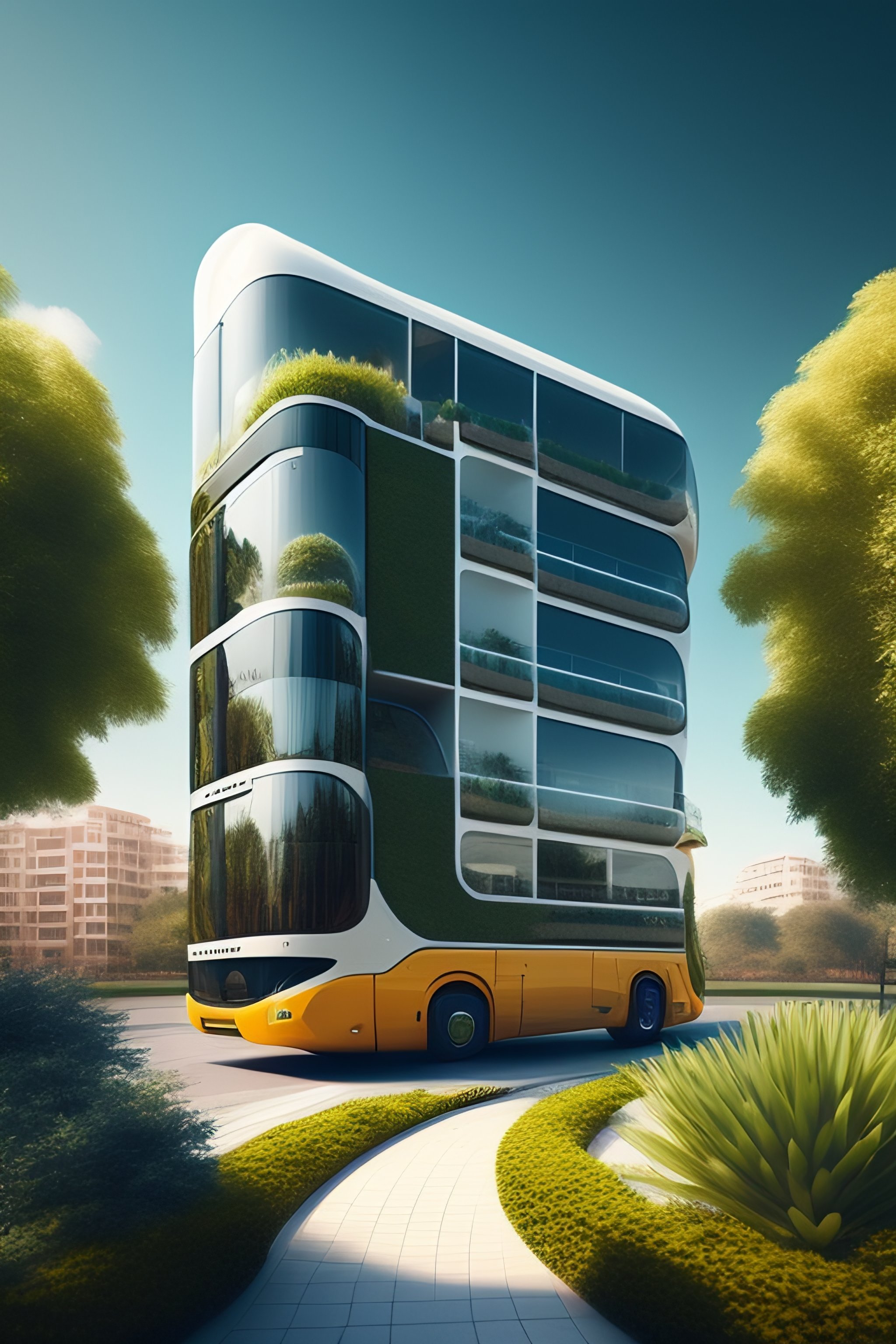 Lexica - Suburbs gardens sustainable city sky scrapers future bus