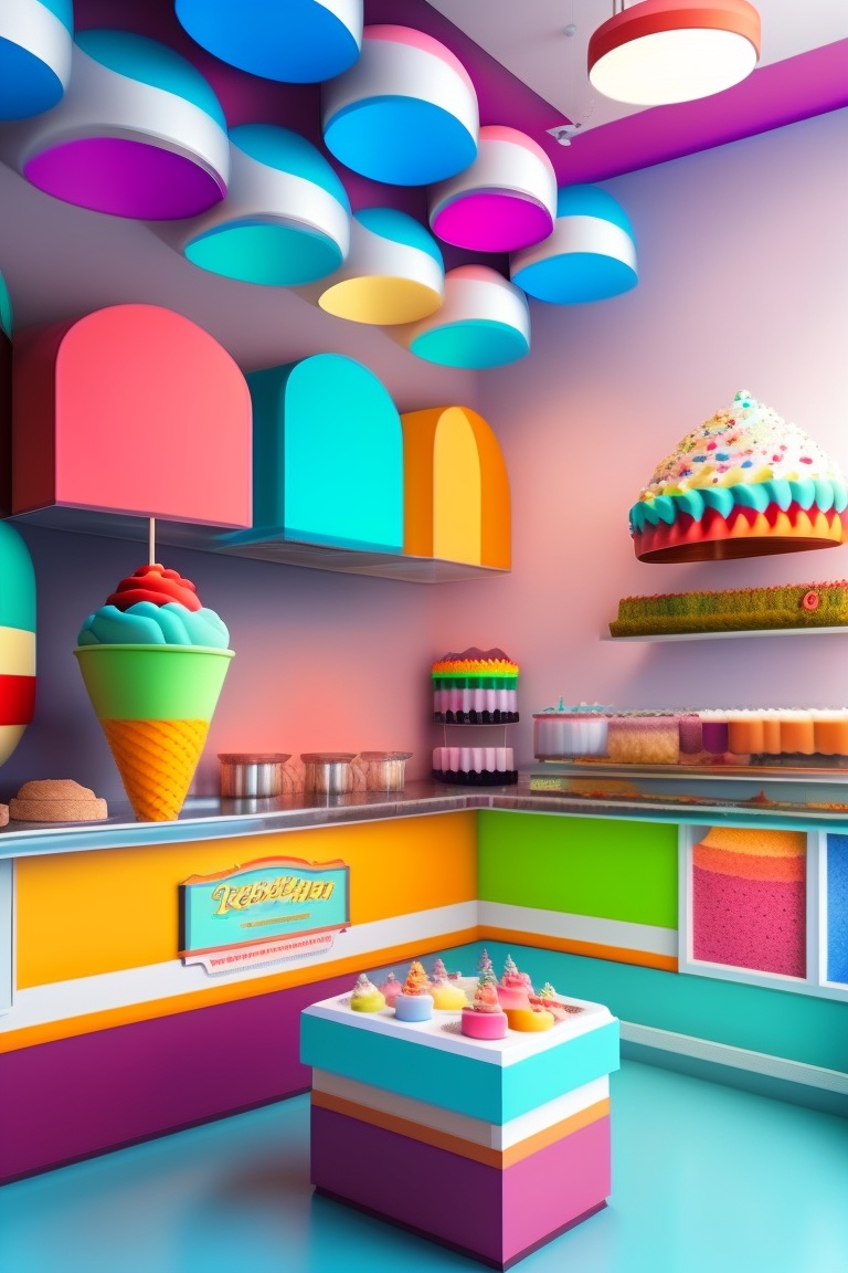 Lexica - Very colorful ice cream parlor with designer drawing with ...