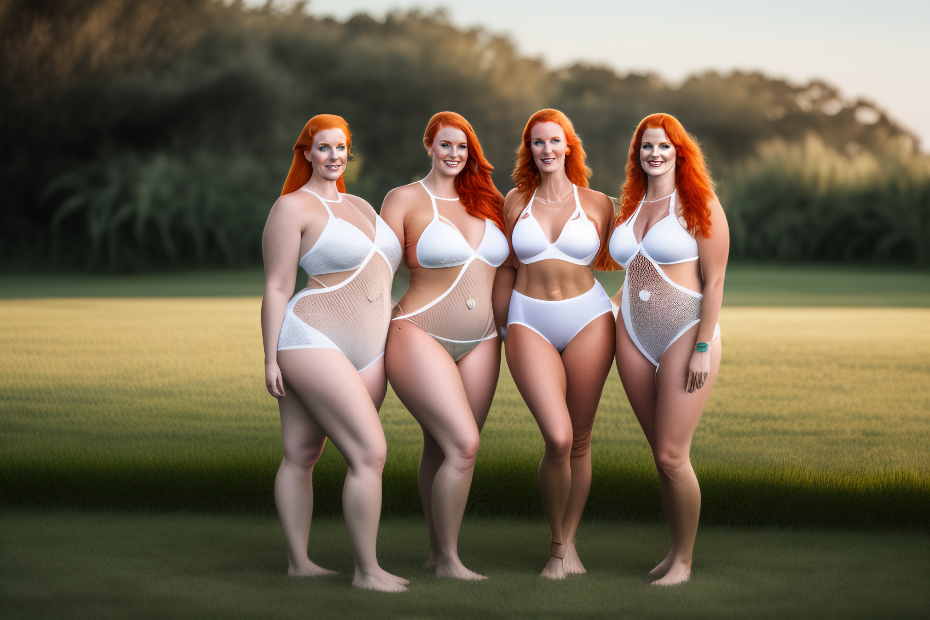 Lexica - two plus size redhead women covered in white body paint standing  in an archway