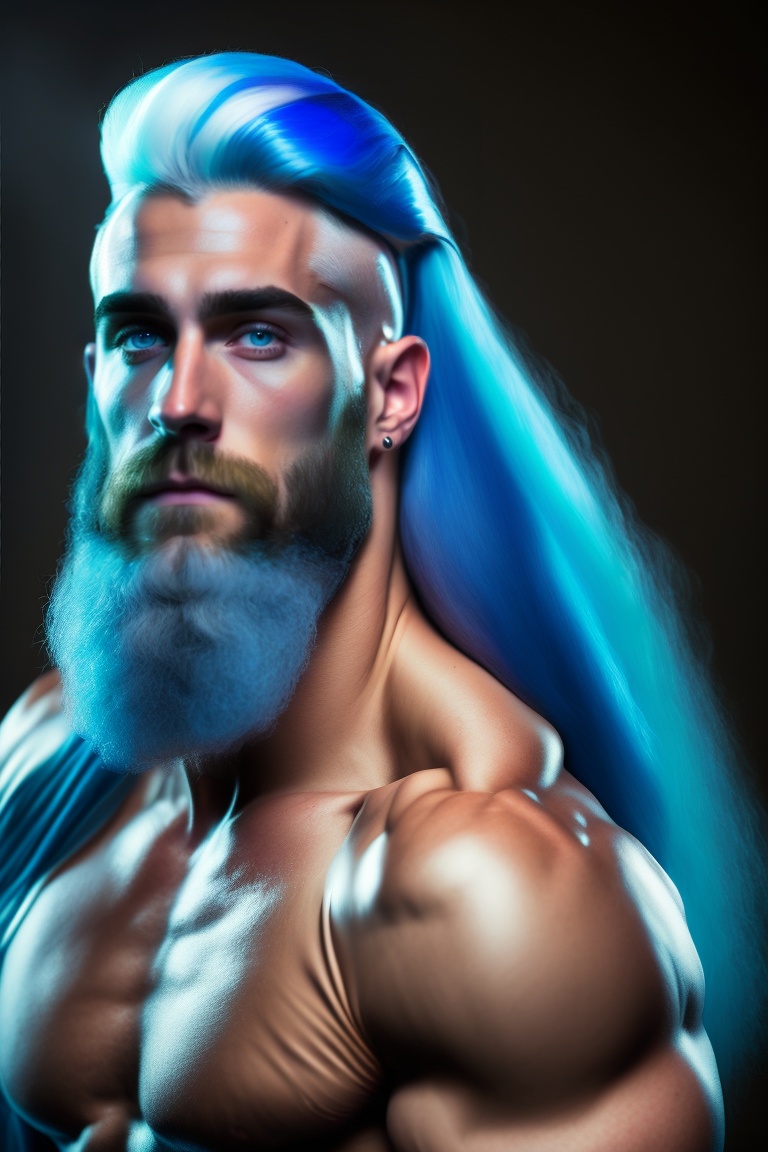 Lexica - Muscular man with a blue beard and blue eyes and long blue ...