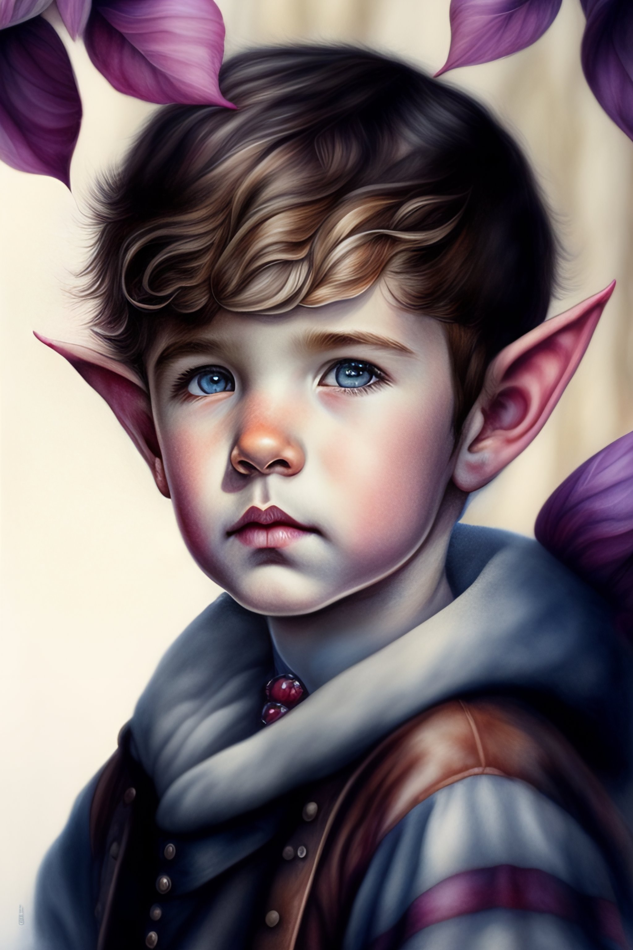 Lexica - Pencil drawing 2ears toddle boy black berry elf, water color ...