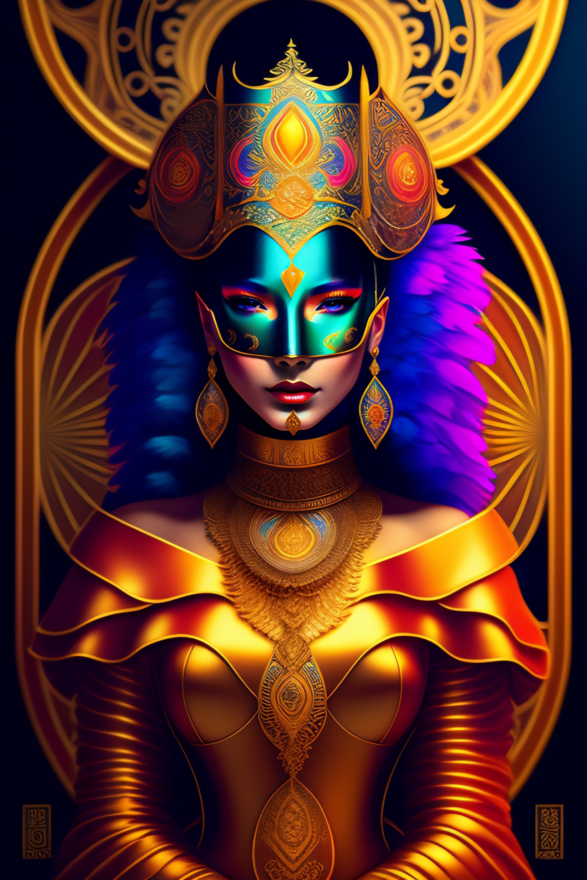 Lexica - Centered detailed portrait of a masked woman wearing a ...