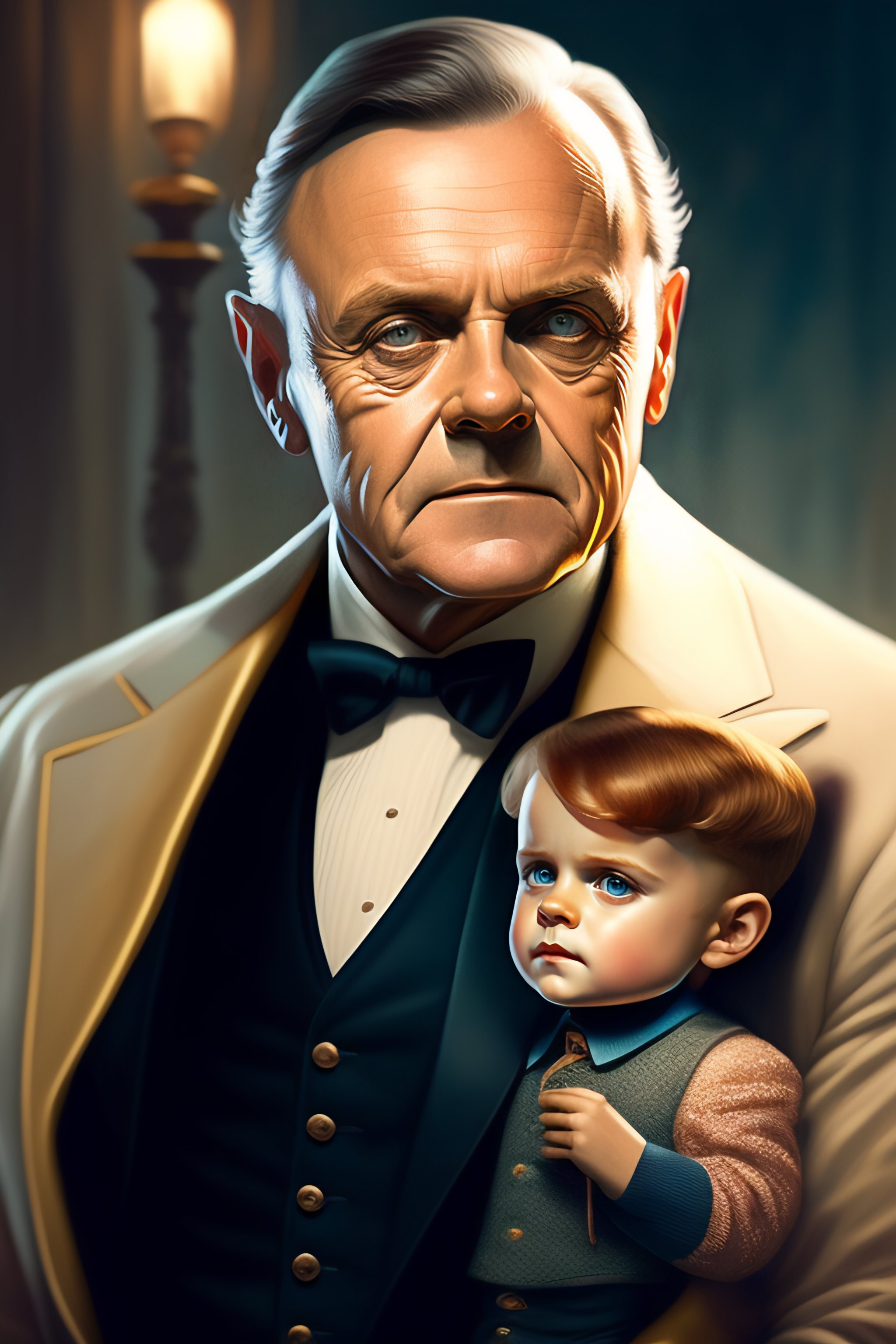 Lexica Young Anthony Hopkins as a ventriloquist holding its creepy