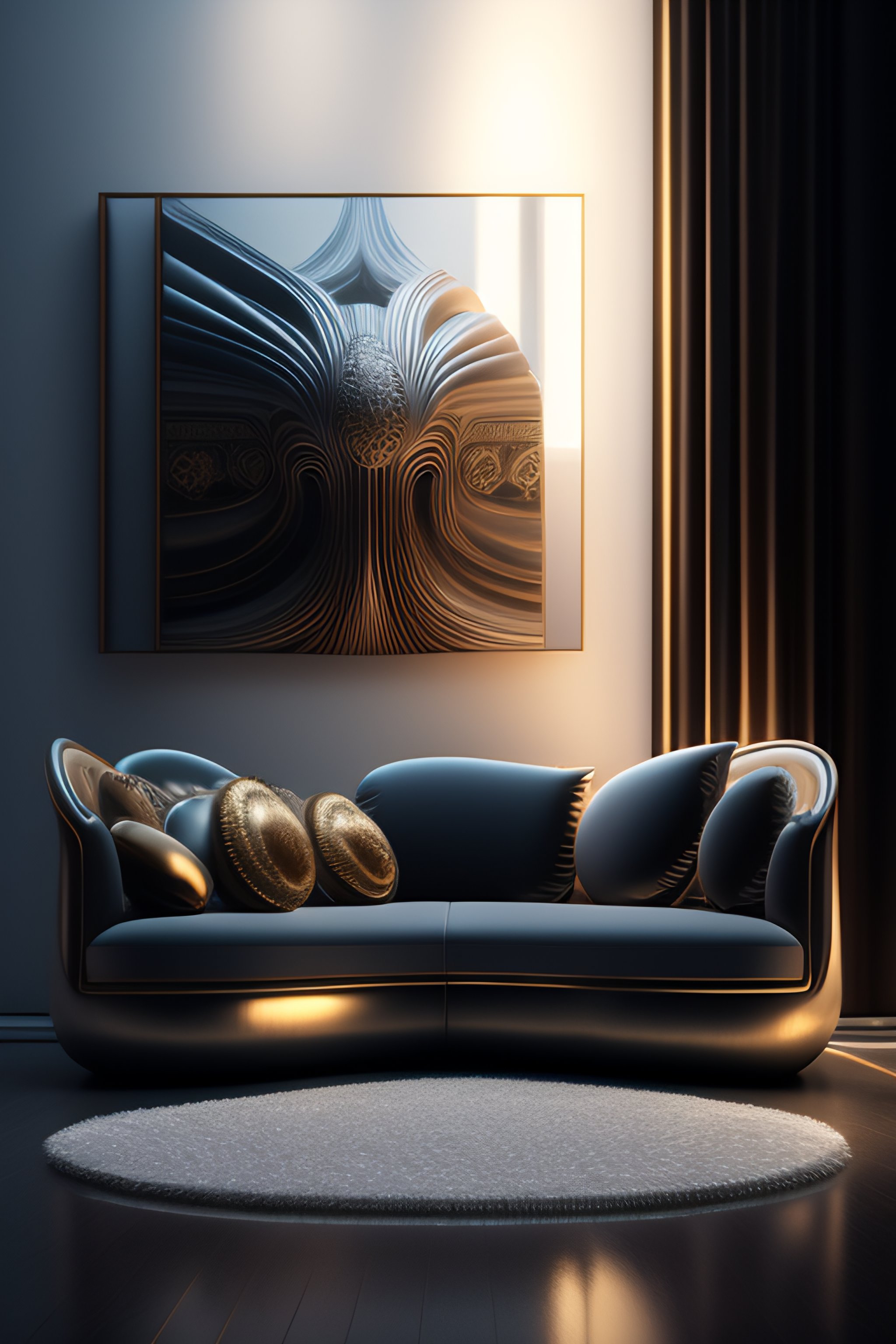 Lexica - Modern curved sofa tuffed with 2 pillows , perfect composition ...