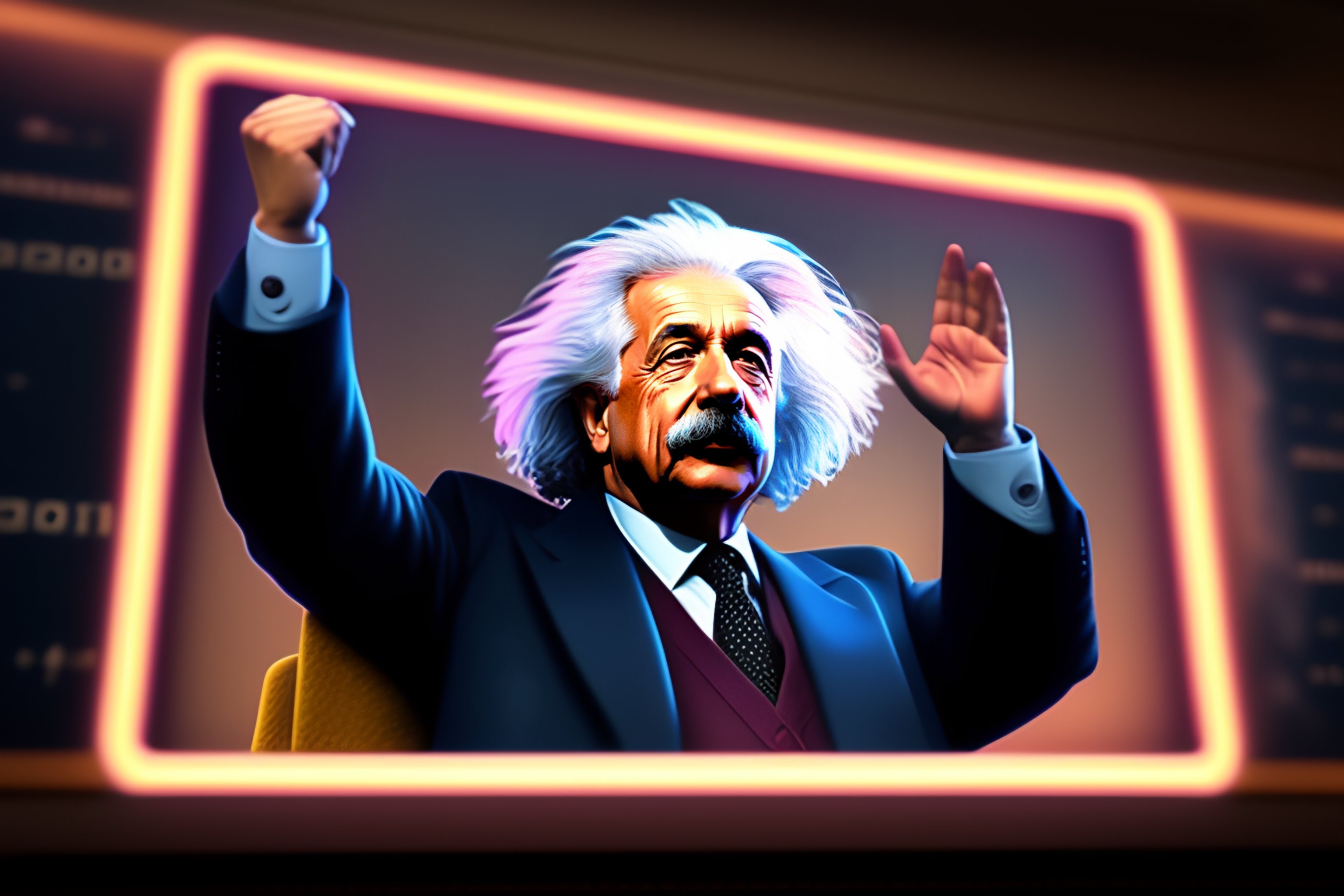 Lexica - Portrait of Albert Einstein in a video game raising his hand ...