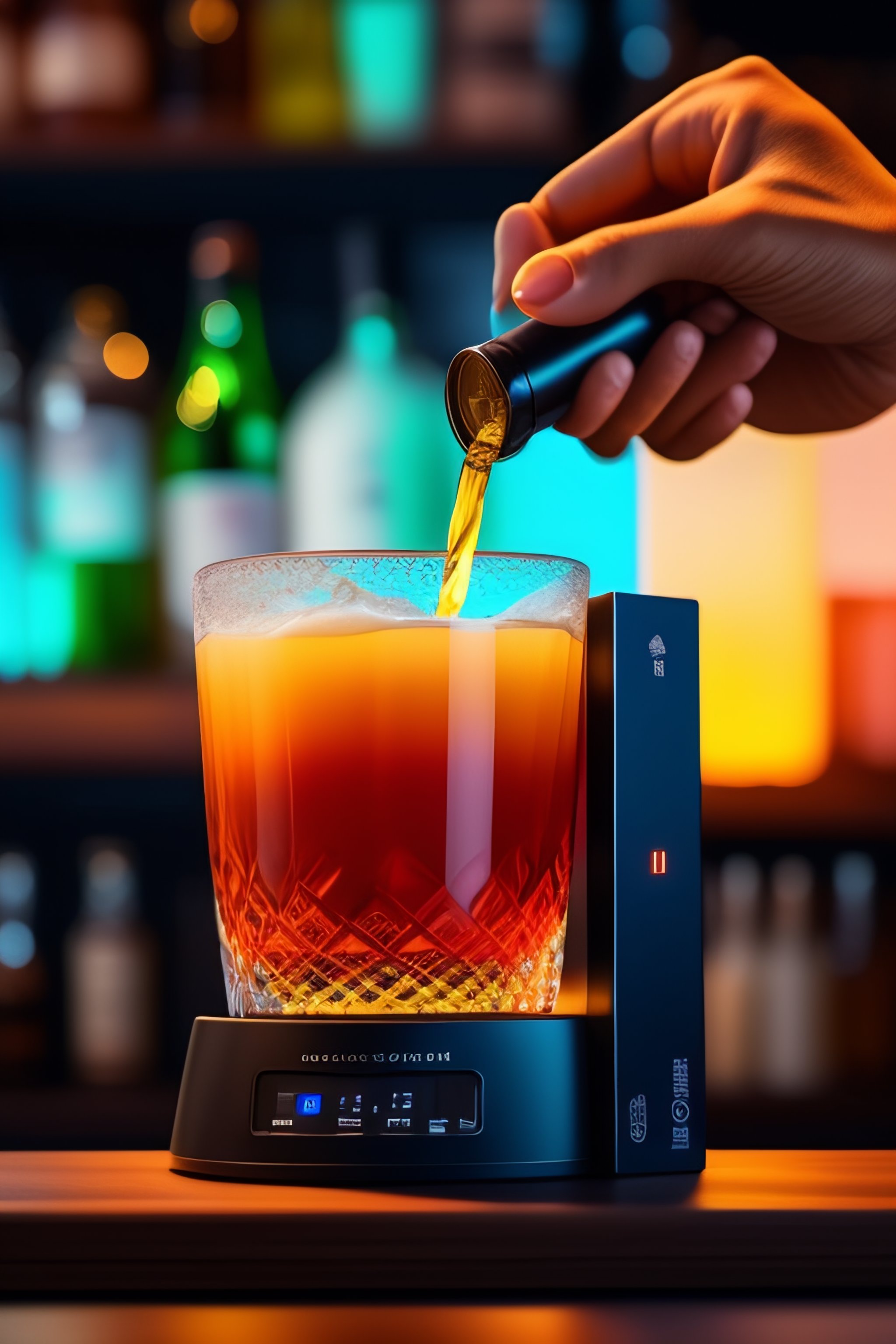 Lexica A smart bartender that has a touchscreen and that has bottles