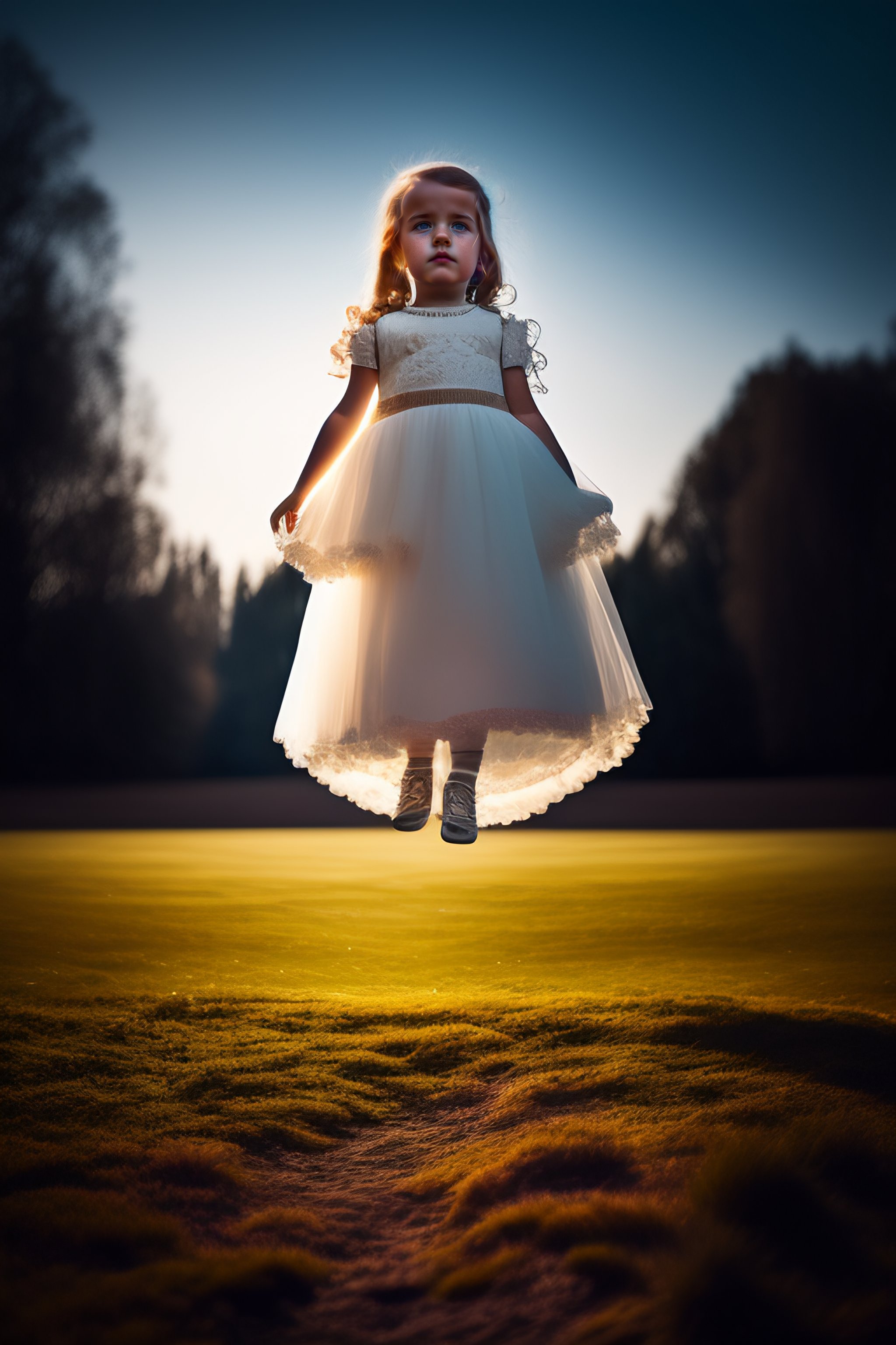 Lexica - Creepy photograph of a ghostly girl floating above the ground