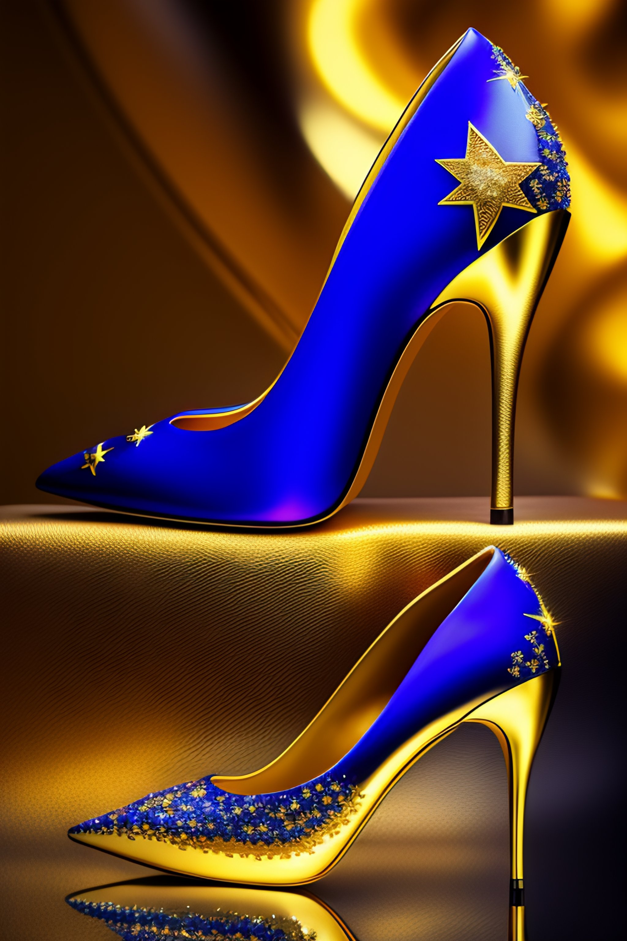 Royal blue and gold high clearance heels