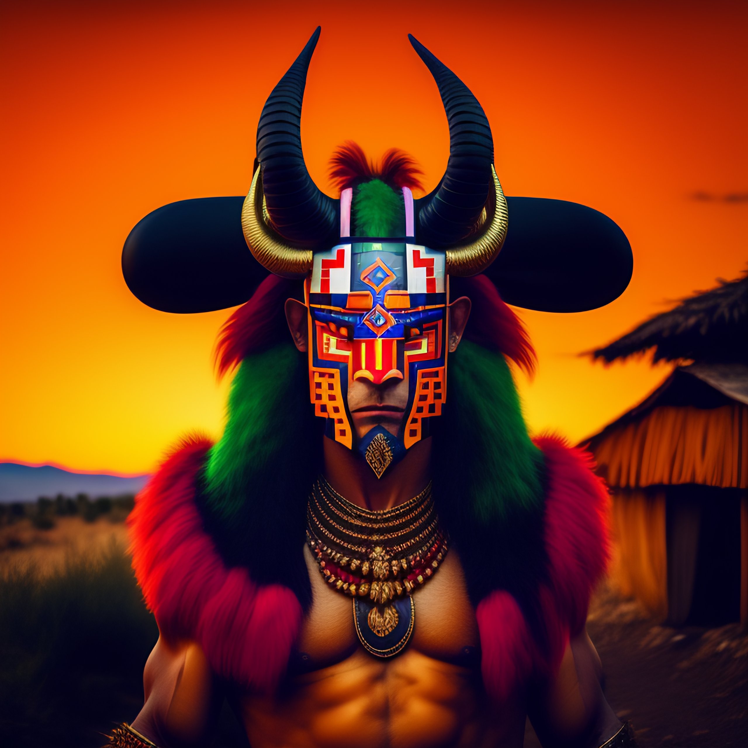 Lexica A pixel art, balkan kuker man wearing a tribal mask with big