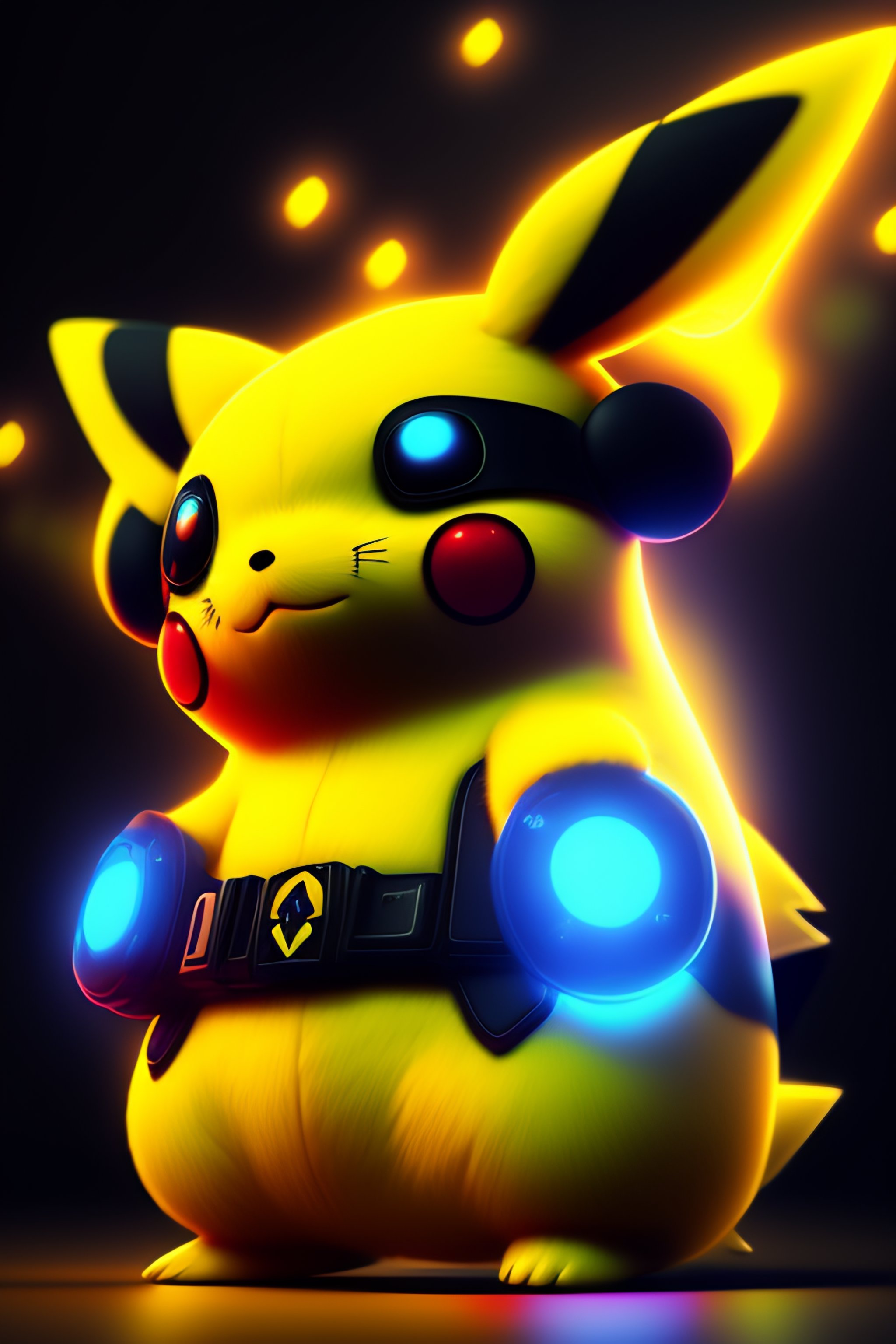 Lexica - 2d cartoon style pikachu with cyberpunk helmet, shoots yellow ...