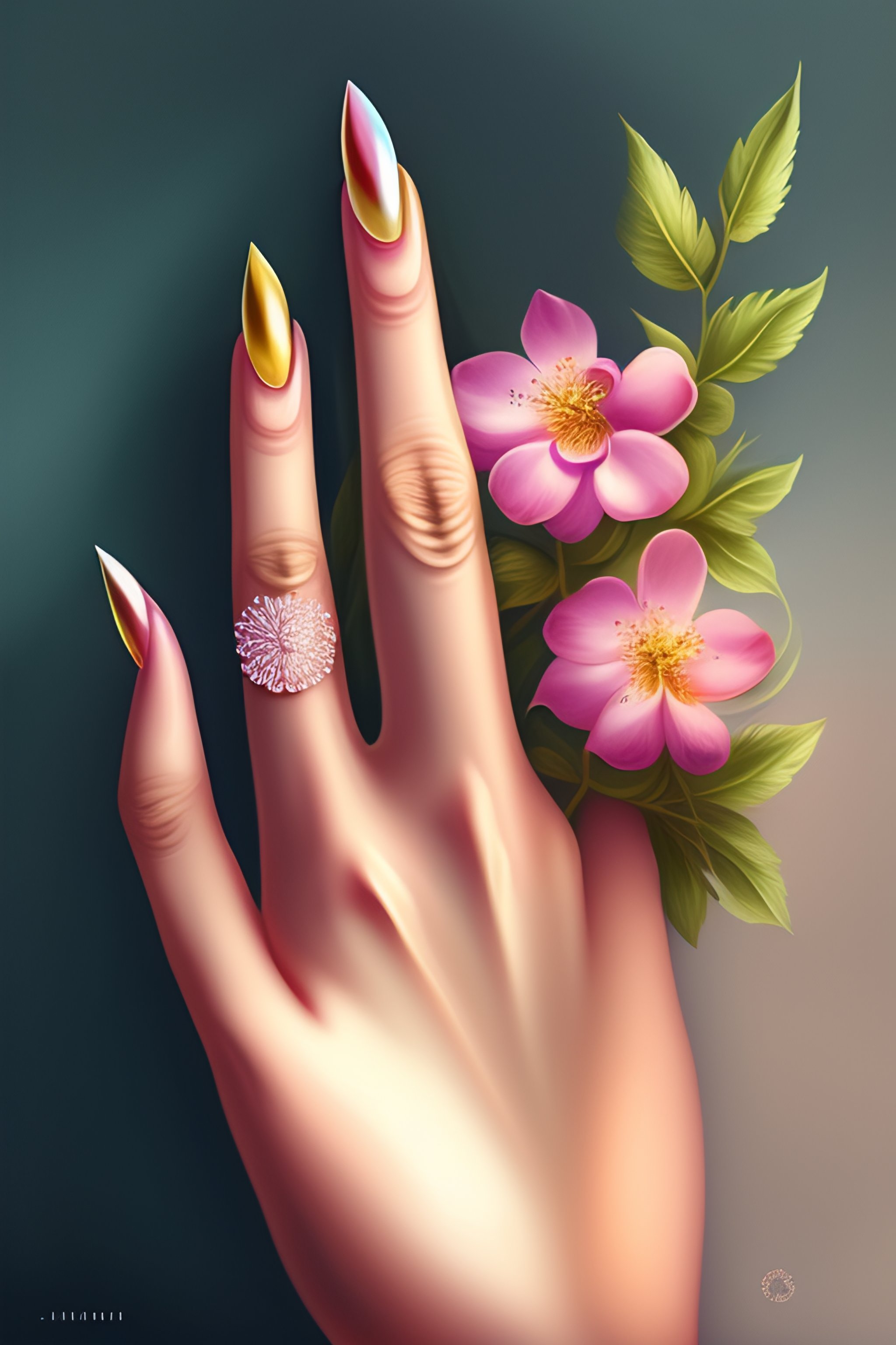 Lexica - Women's elegant hand with a beautiful flower, clear drawing of ...