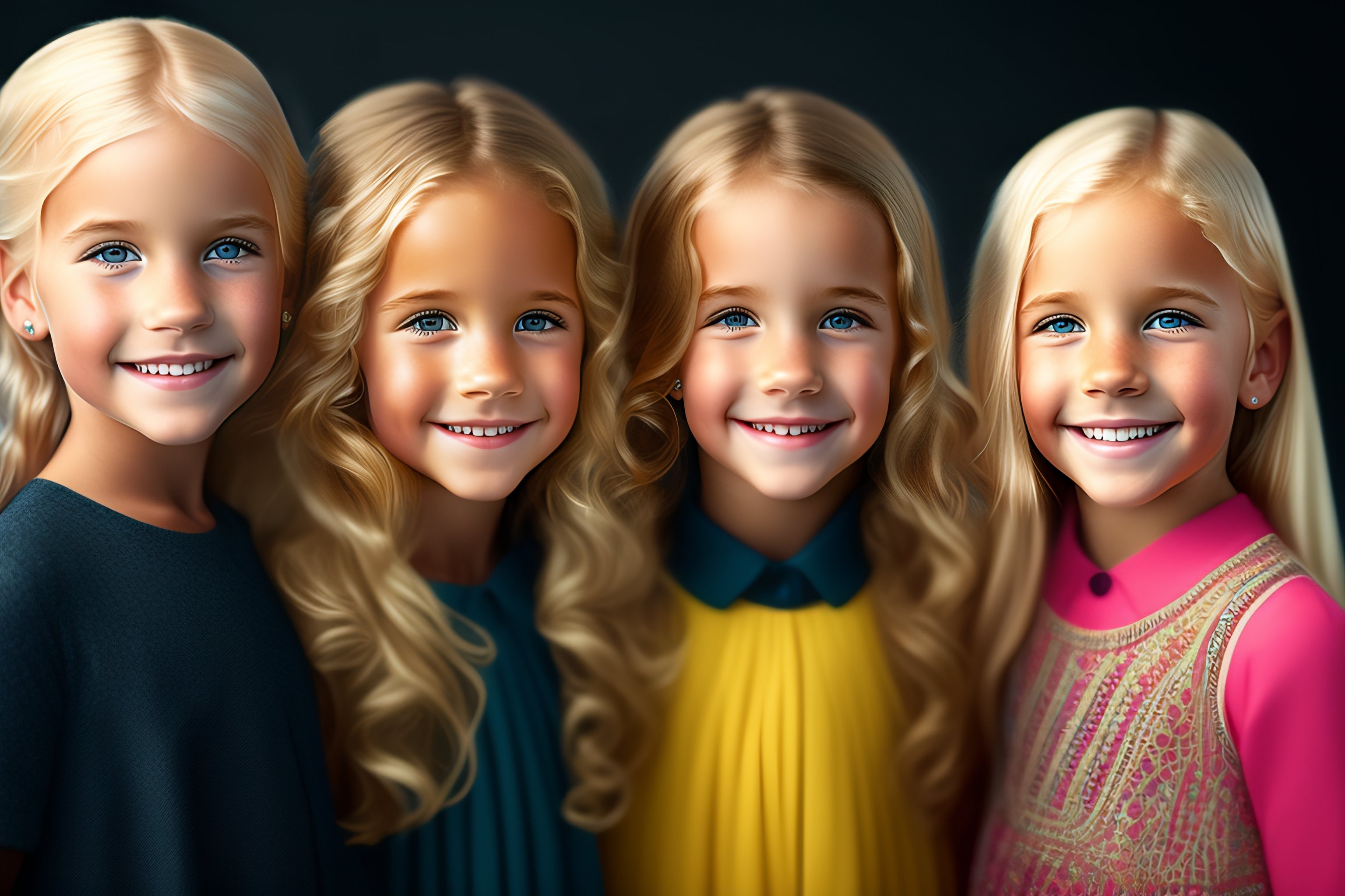 Lexica - 3 year old blonde girl and group of friends. photorealistic